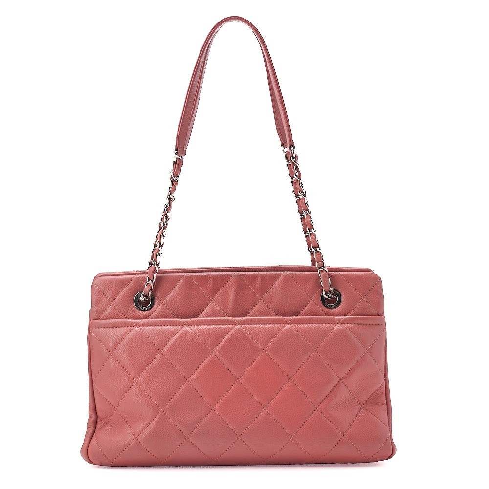 Caviar leather, large Coco logo, chain shoulder bag, pink, silver hardware. — view 2