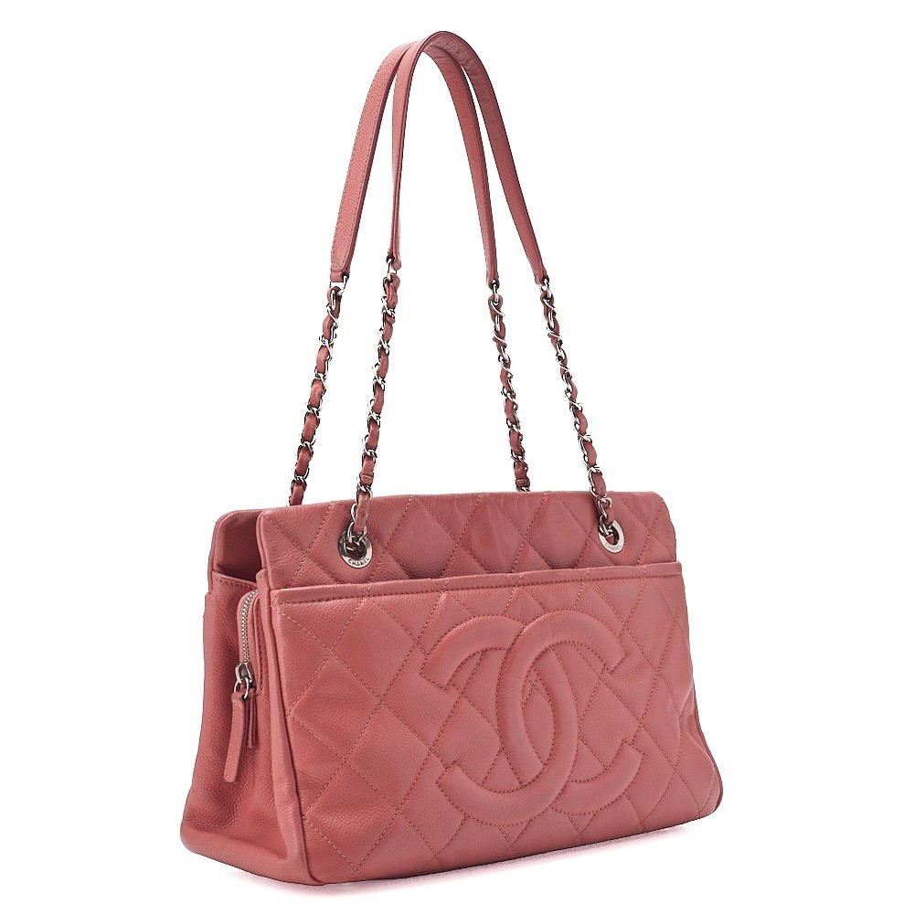 Caviar leather, large Coco logo, chain shoulder bag, pink, silver hardware. — view 4