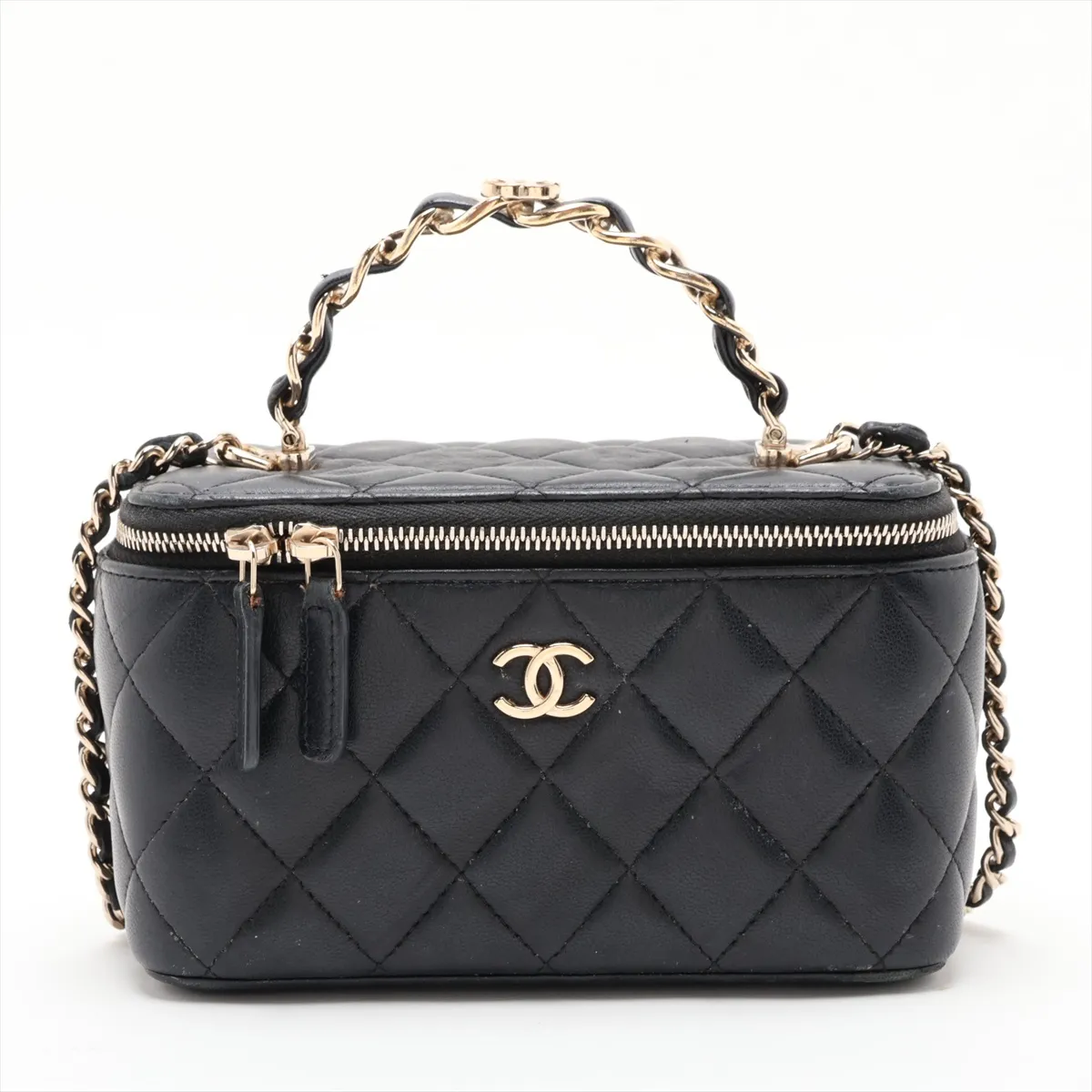 Matelassé Lambskin Vanity Bag, Black with Gold Hardware, P9K55NH8, Random Serial Number