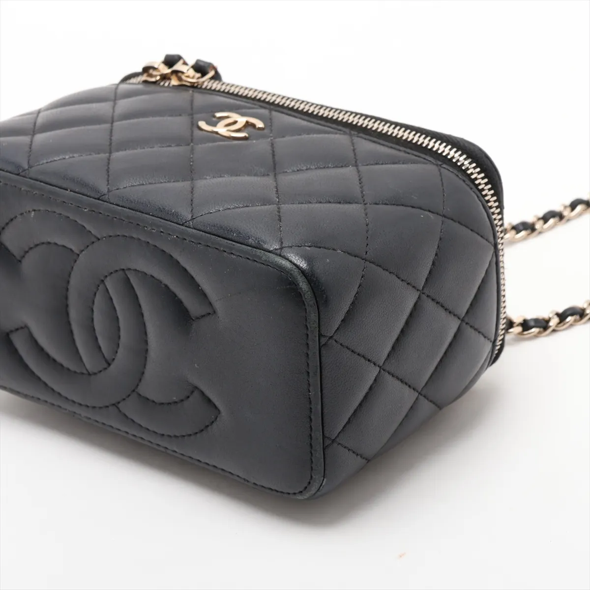 Matelassé Lambskin Vanity Bag, Black with Gold Hardware, P9K55NH8, Random Serial Number — view 3