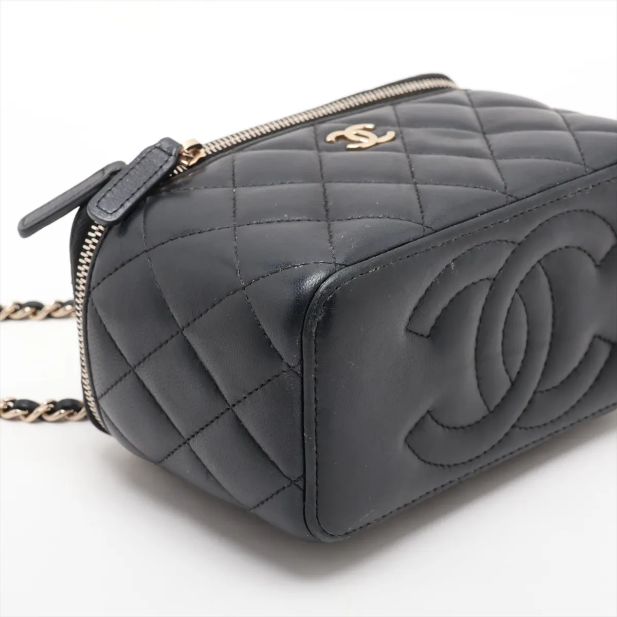 Matelassé Lambskin Vanity Bag, Black with Gold Hardware, P9K55NH8, Random Serial Number — view 4