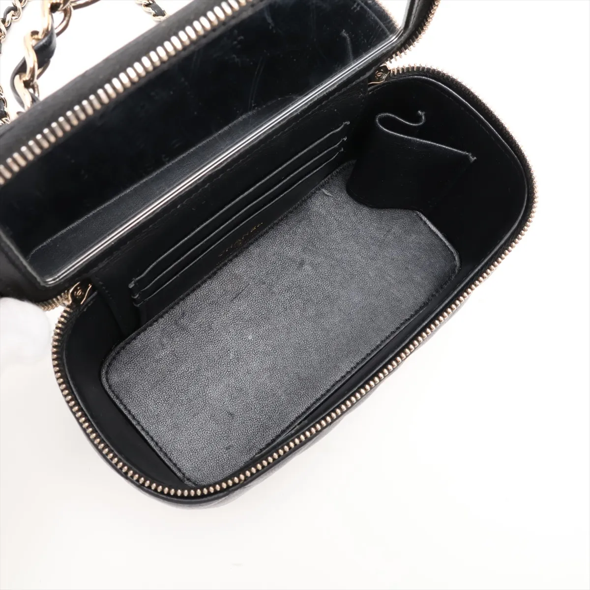 Matelassé Lambskin Vanity Bag, Black with Gold Hardware, P9K55NH8, Random Serial Number — view 8