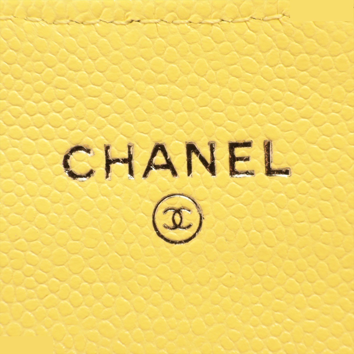 Matelassé Caviar Skin Coin Case Chain Wallet, Yellow — view 8