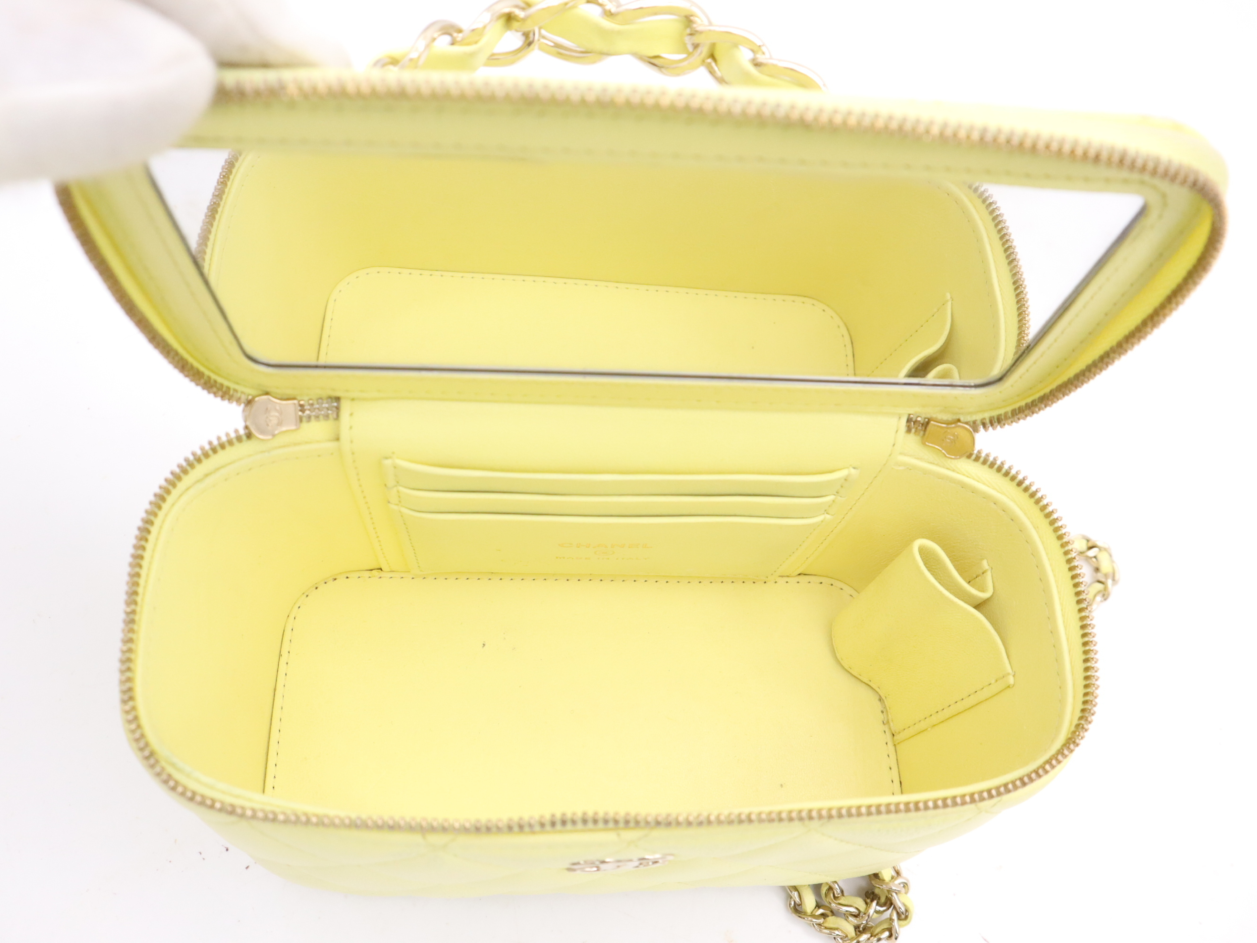 Lambskin Vanity Bag, Yellow, Gold Hardware, with Dust Bag, Handbag — view 12