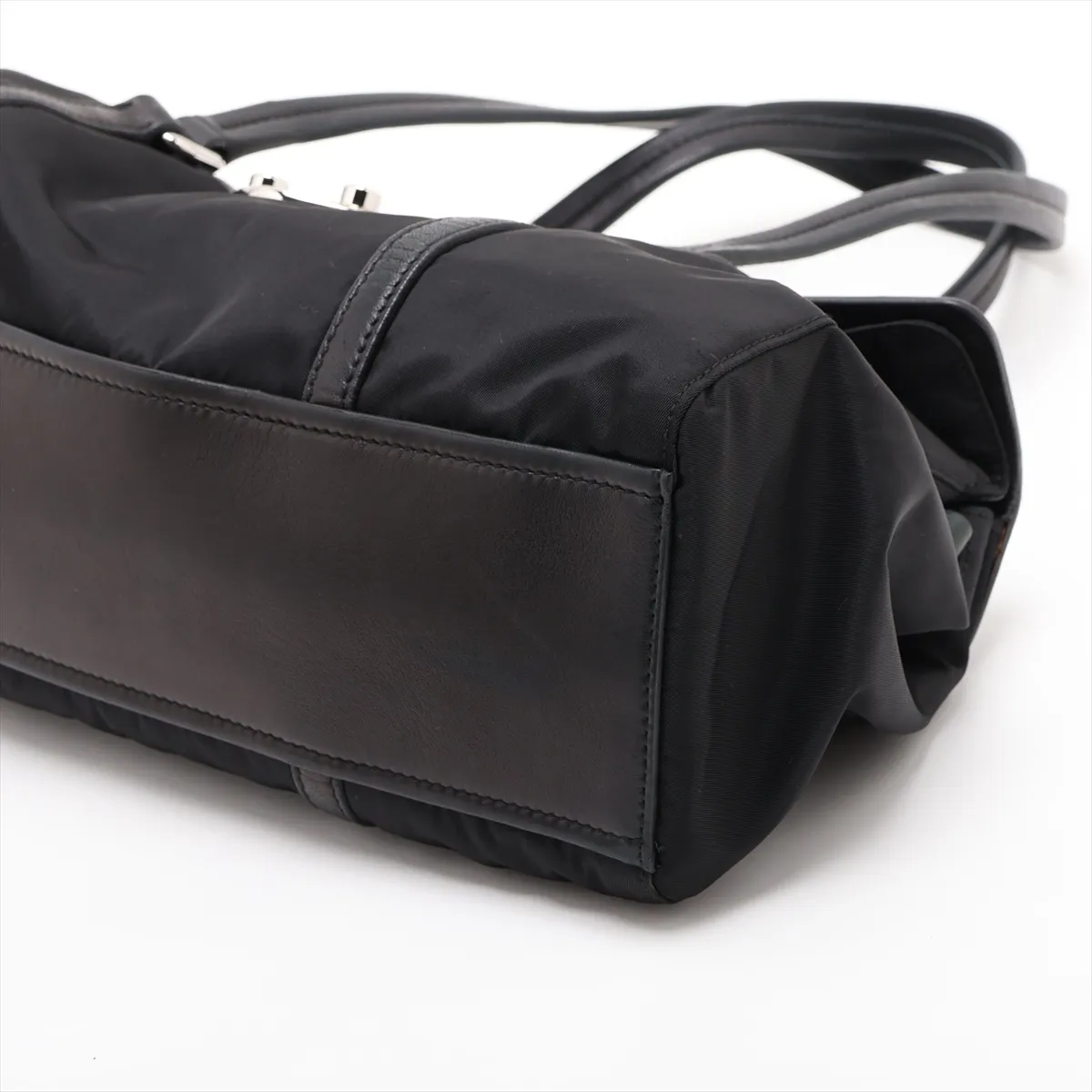 Tessuto Nylon x Leather Handbag, Black — view 3