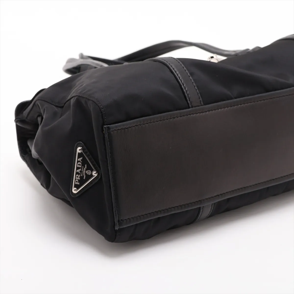 Tessuto Nylon x Leather Handbag, Black — view 4