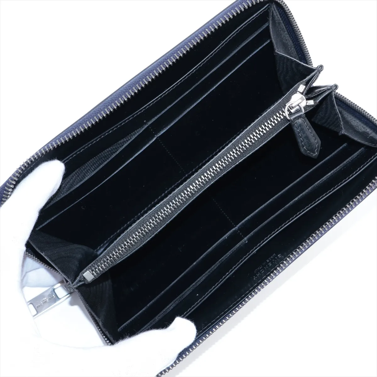 Logo Leather Round Zip Wallet Navy — view 3