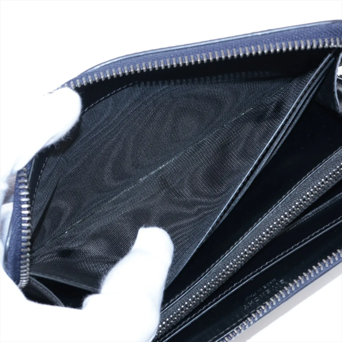 Logo Leather Round Zip Wallet Navy — view 4