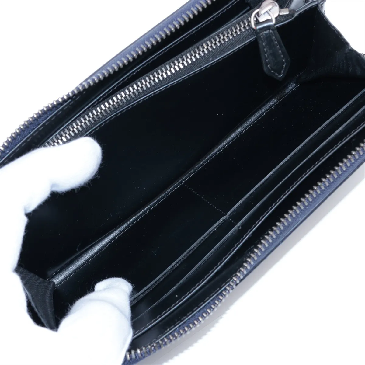 Logo Leather Round Zip Wallet Navy — view 6