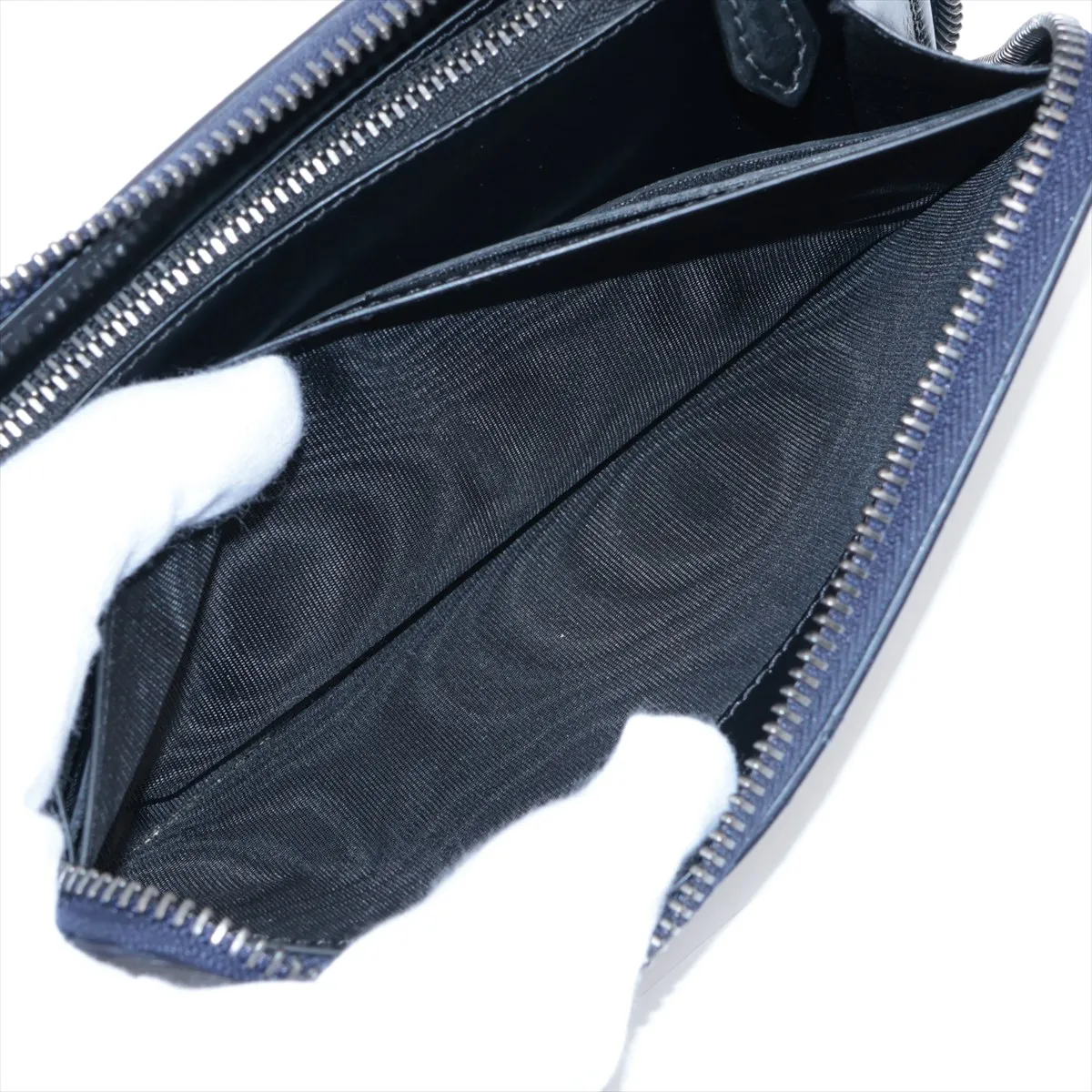 Logo Leather Round Zip Wallet Navy — view 7