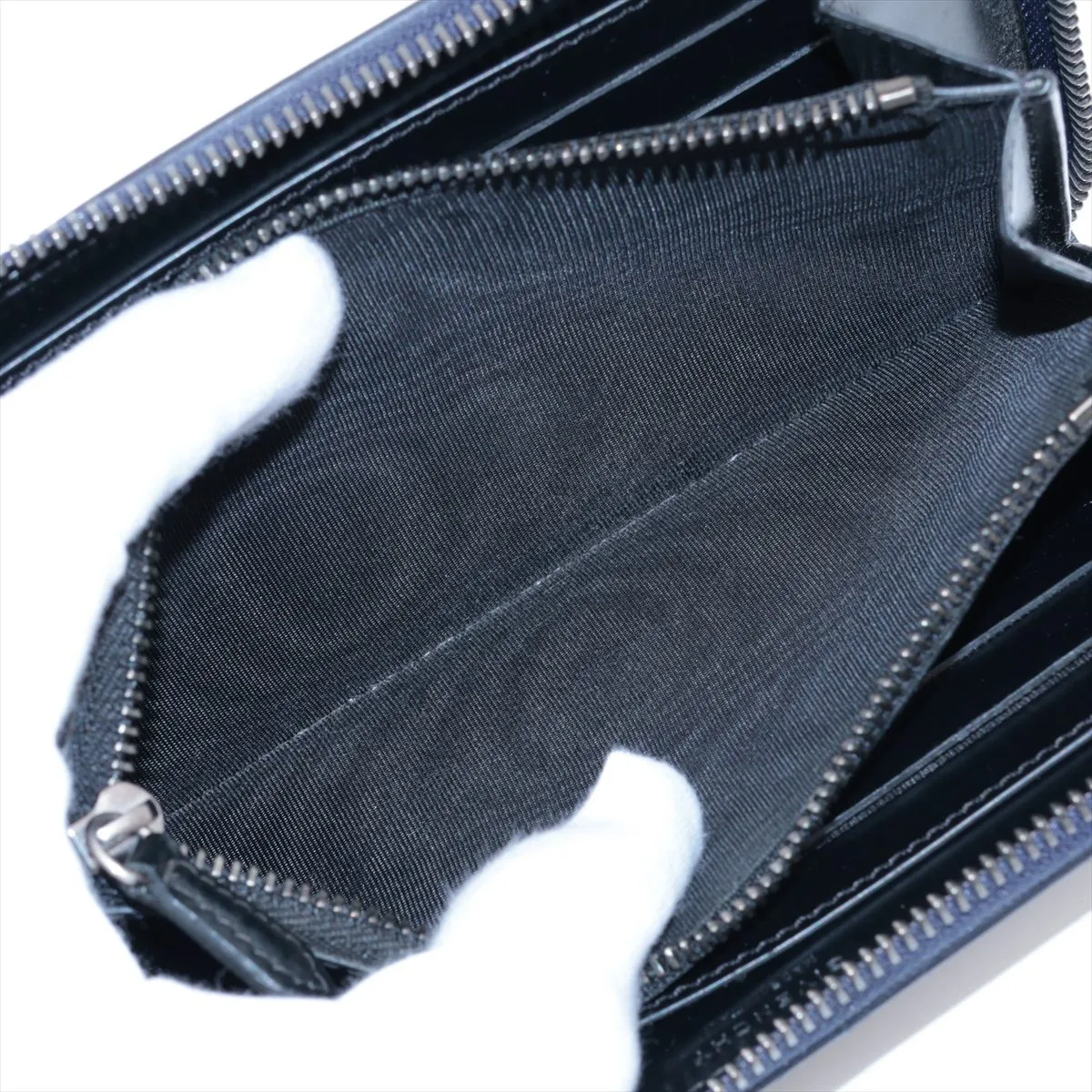 Logo Leather Round Zip Wallet Navy — view 8