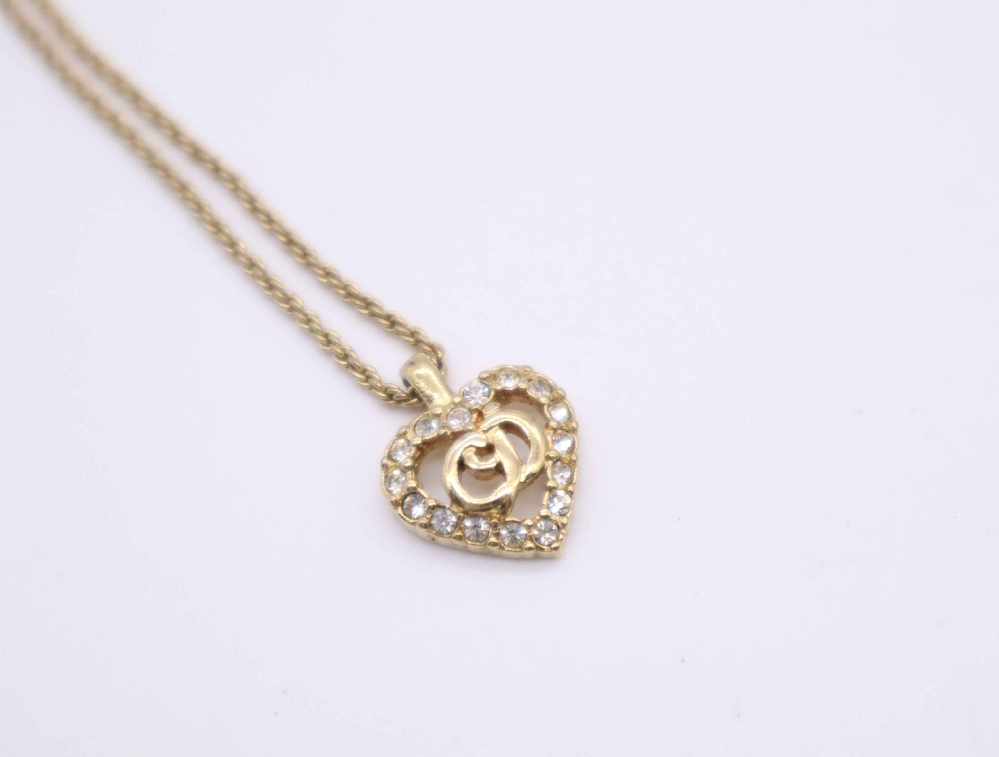 GPCD logo heart motif rhinestone necklace, with box. — view 3