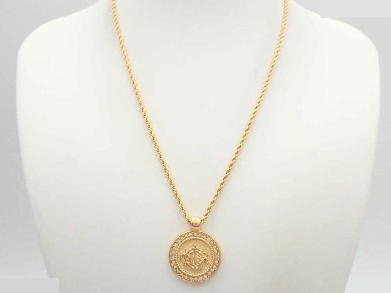 Old logo gold pendant rhinestone chain approx. 44cm — view 3