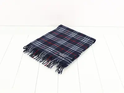Nova Check Scarf, Navy, with tags.