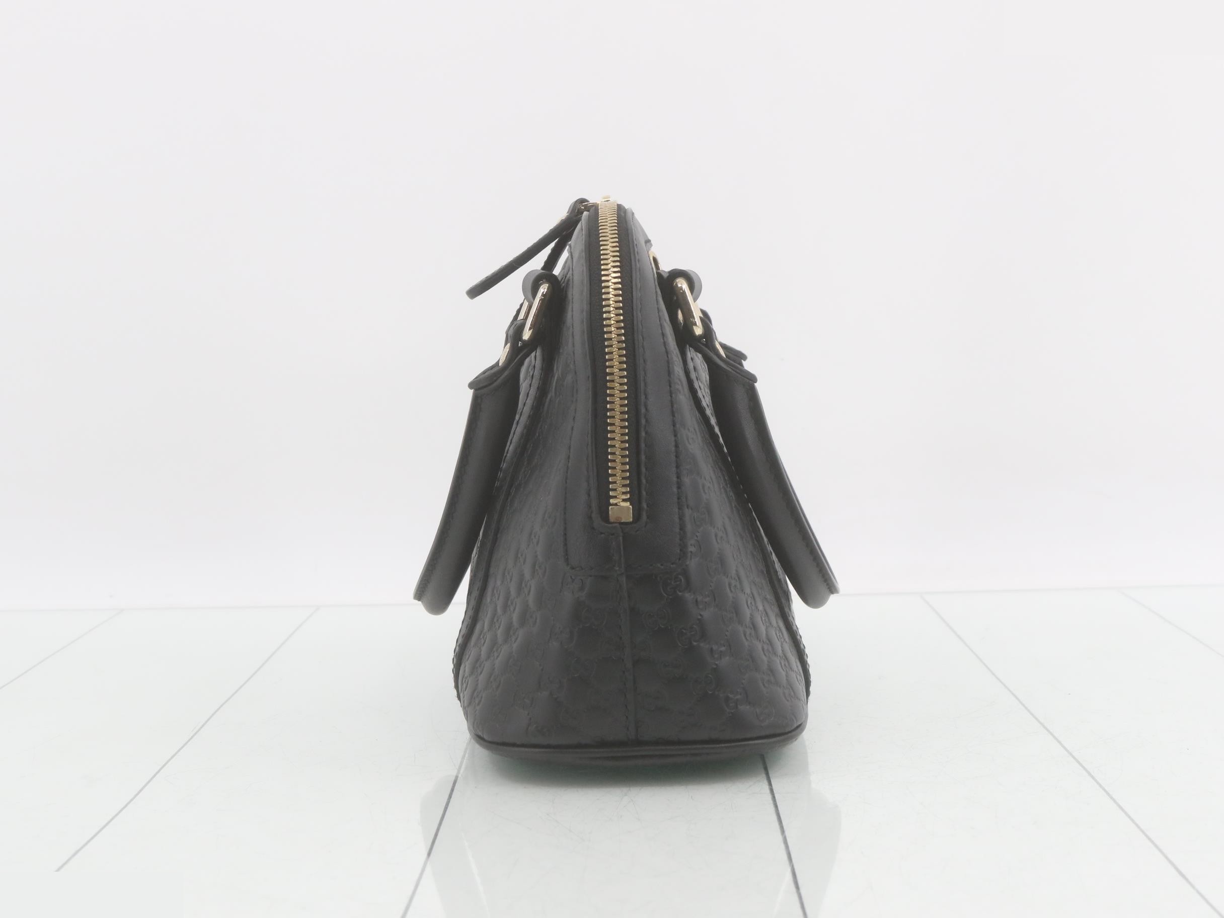 Microguccissima Leather 2-Way Handbag, Black — view 3