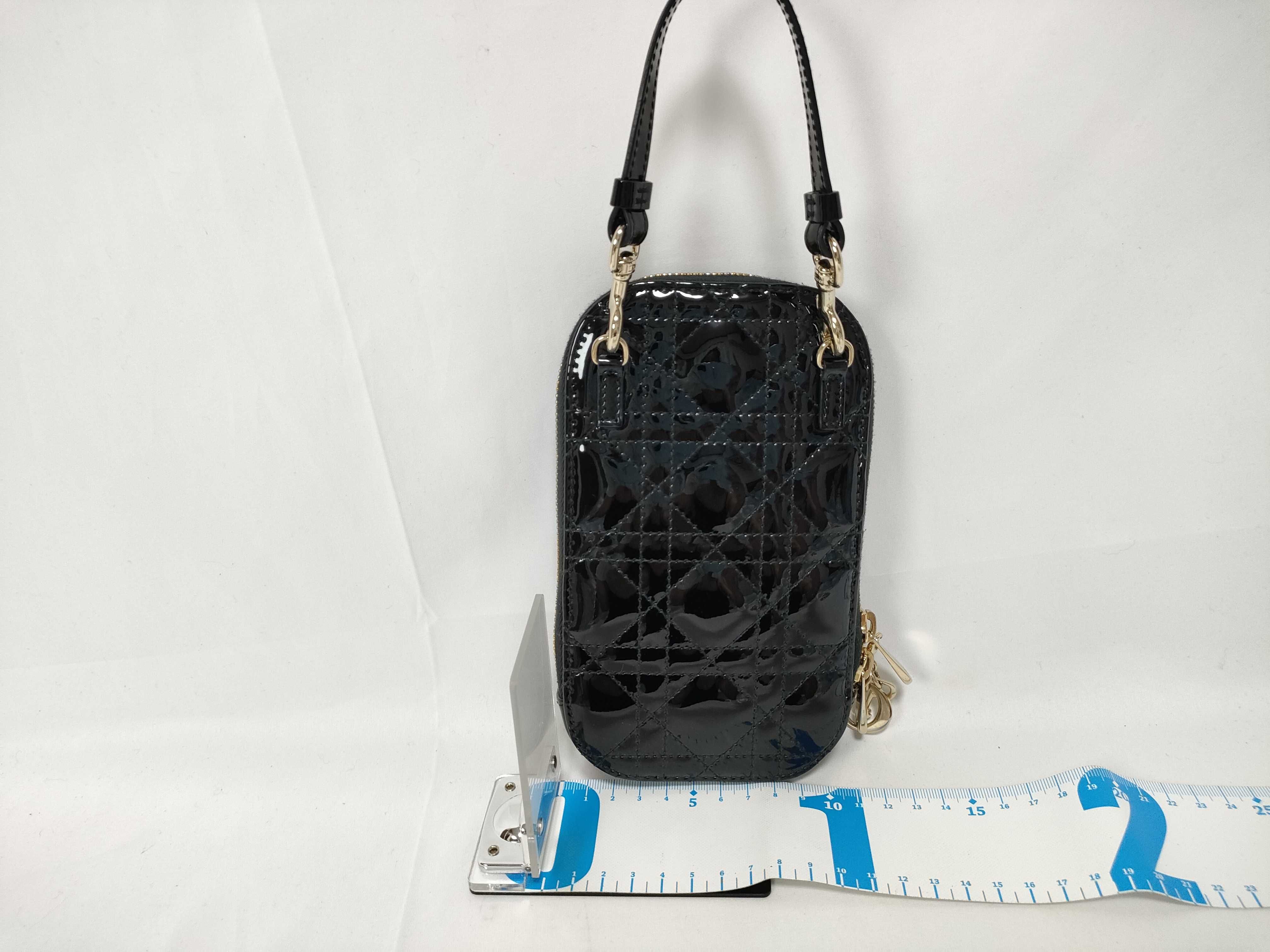 Cannage Phone Holder Patent Leather 2-Way Shoulder Bag Black Handbag — view 2