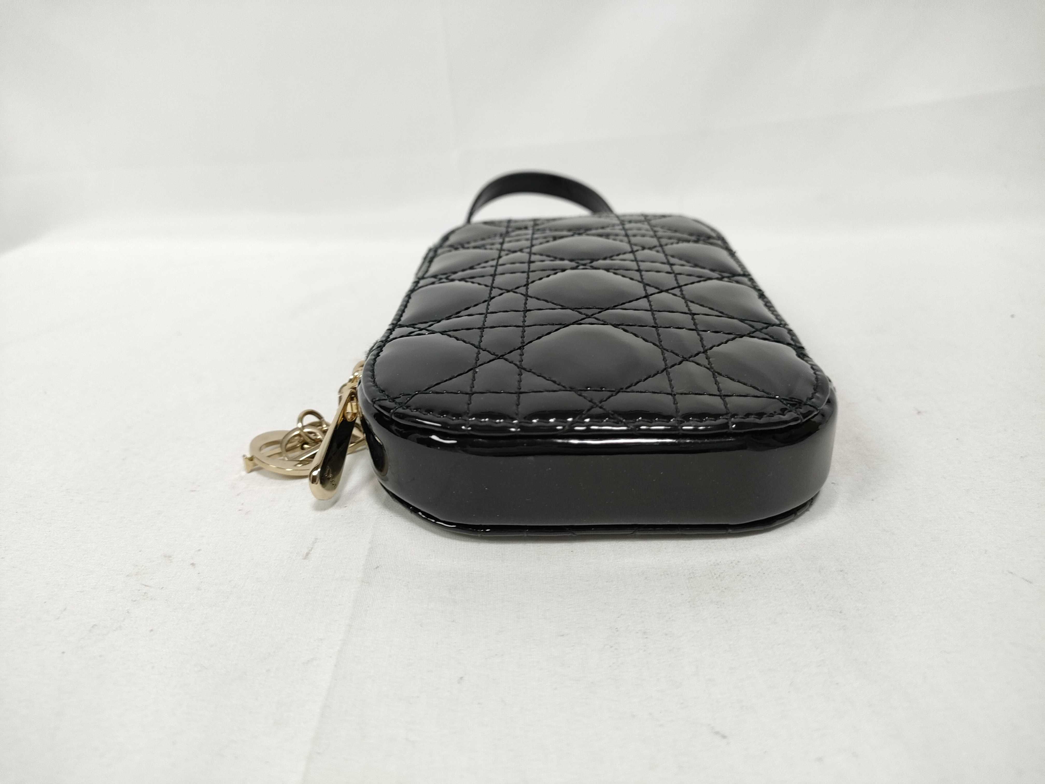 Cannage Phone Holder Patent Leather 2-Way Shoulder Bag Black Handbag — view 3