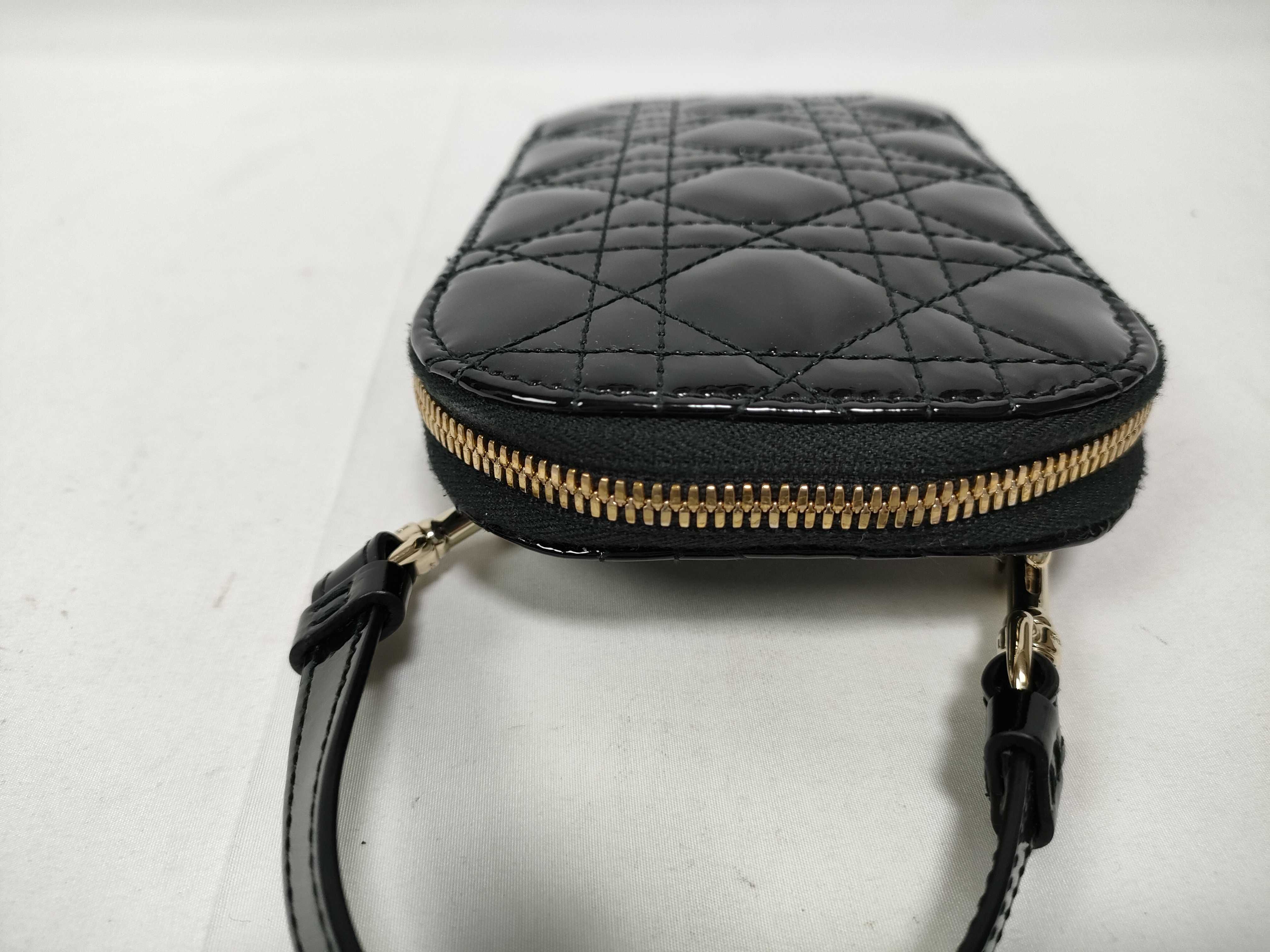 Cannage Phone Holder Patent Leather 2-Way Shoulder Bag Black Handbag — view 7