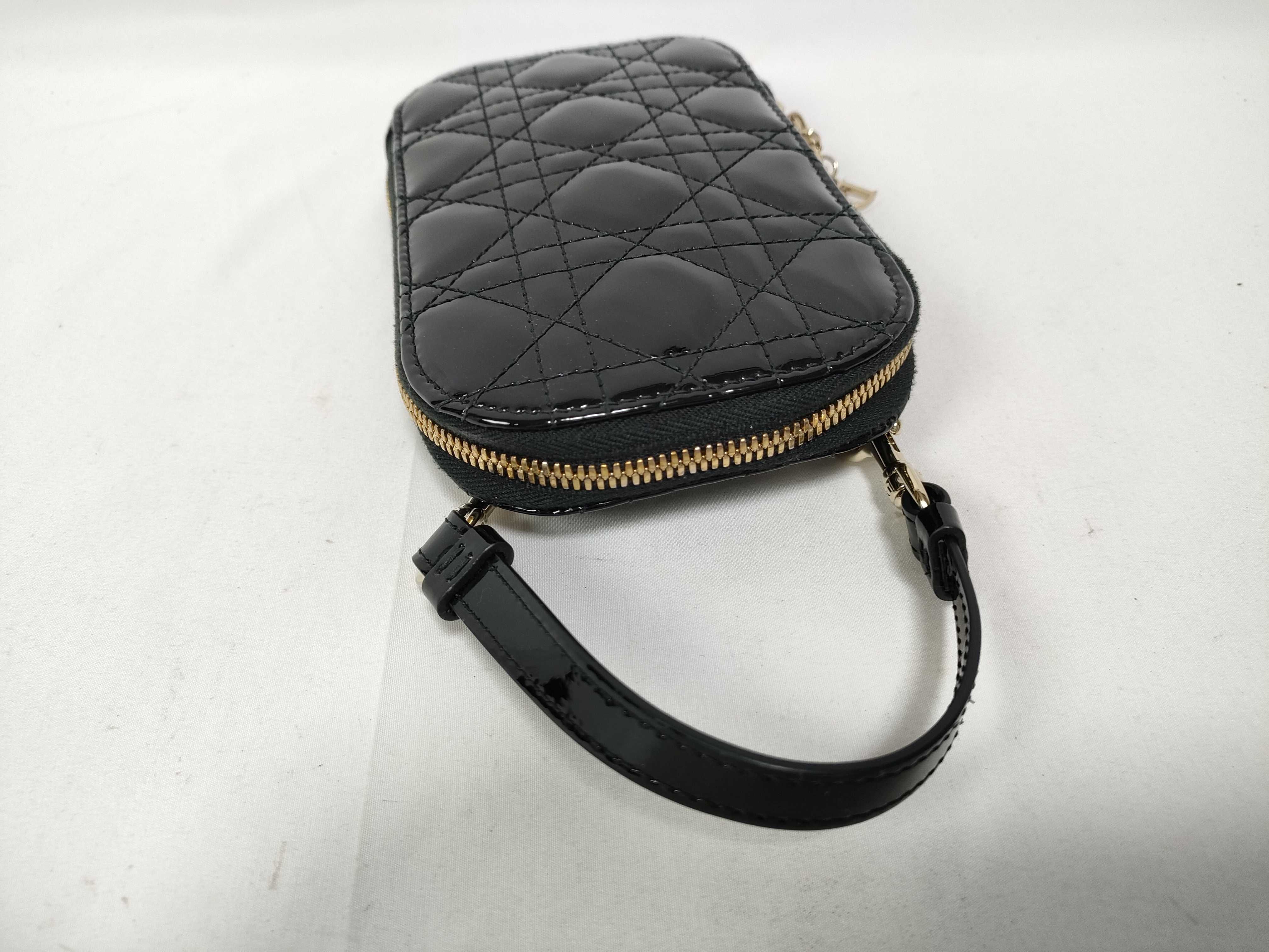 Cannage Phone Holder Patent Leather 2-Way Shoulder Bag Black Handbag — view 9