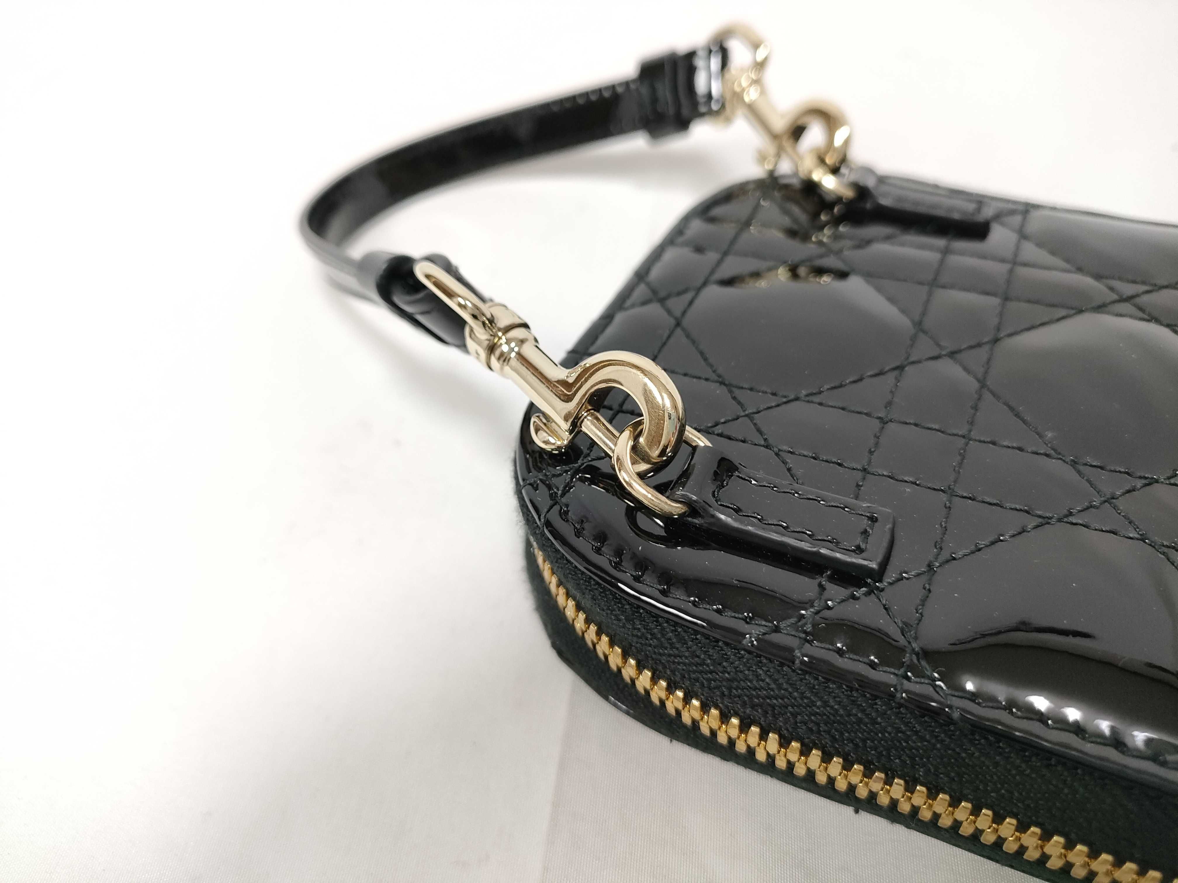 Cannage Phone Holder Patent Leather 2-Way Shoulder Bag Black Handbag — view 10