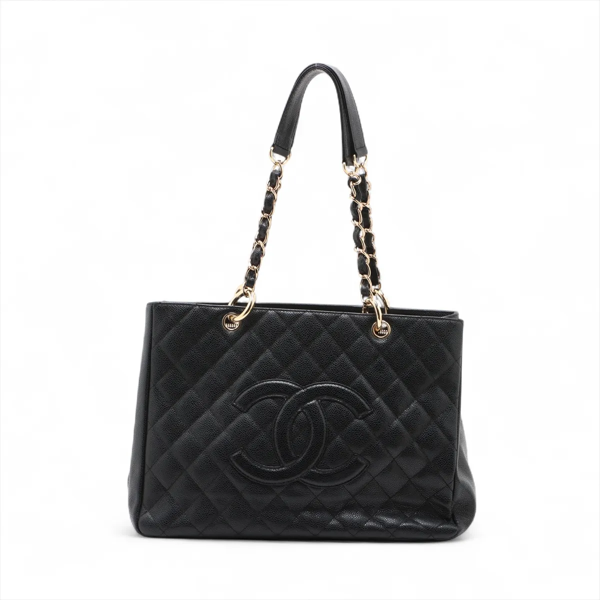 GST caviar skin chain tote bag black gold hardware 9381996 9th series A50995