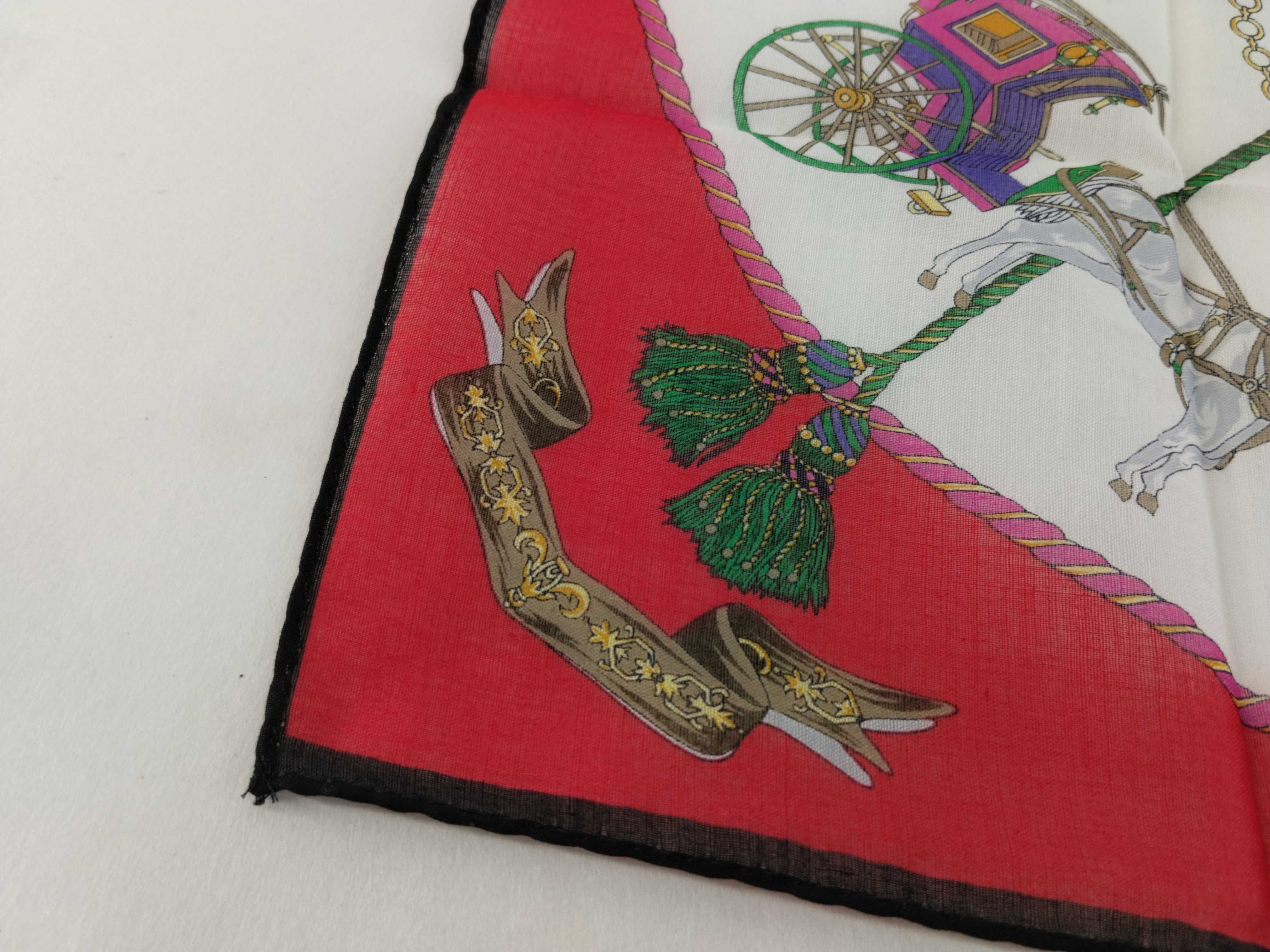 handkerchief scarf with sticker, logo, carriage pattern, red, tassel, and other accessories. — view 4
