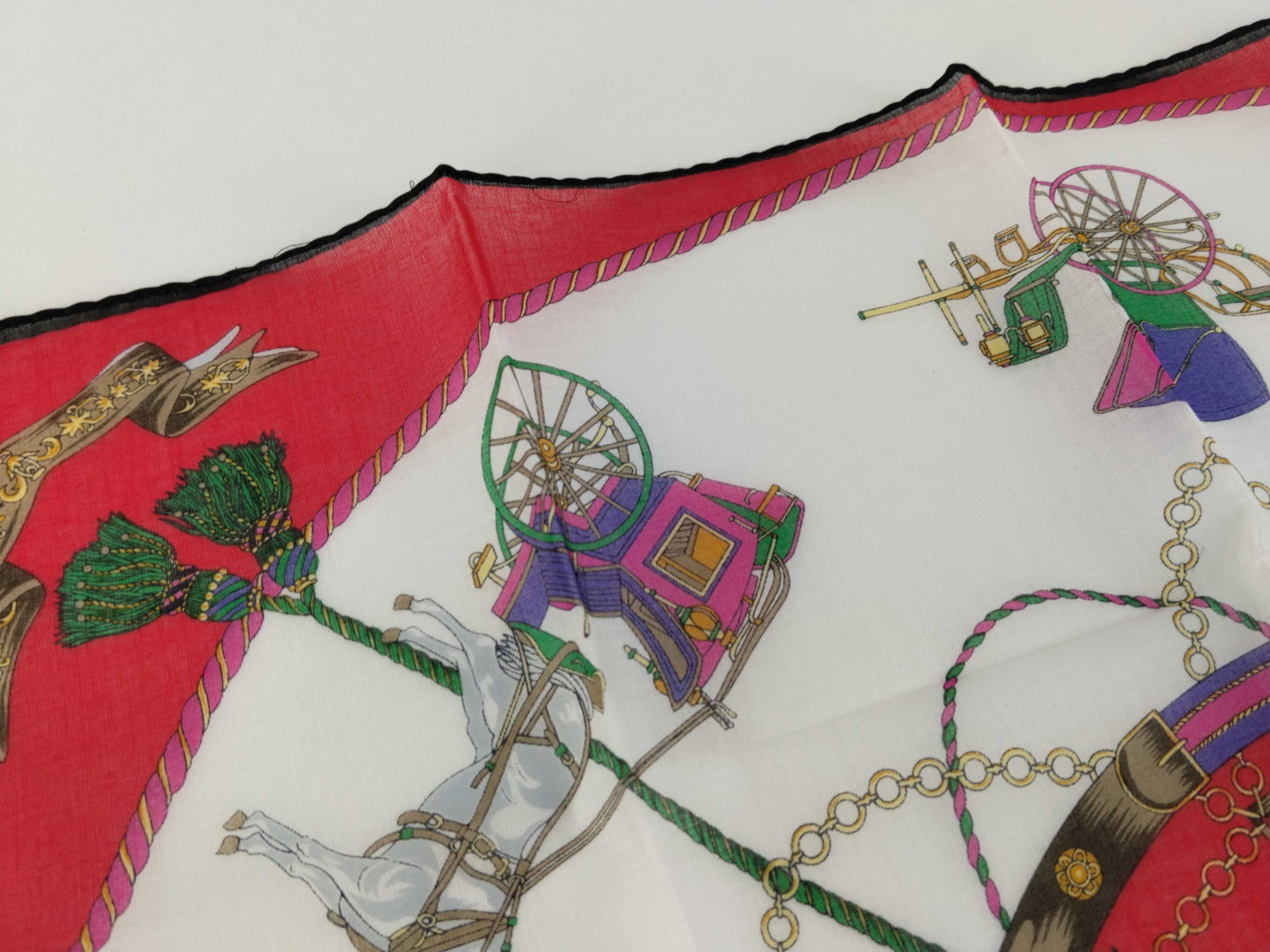 handkerchief scarf with sticker, logo, carriage pattern, red, tassel, and other accessories. — view 7
