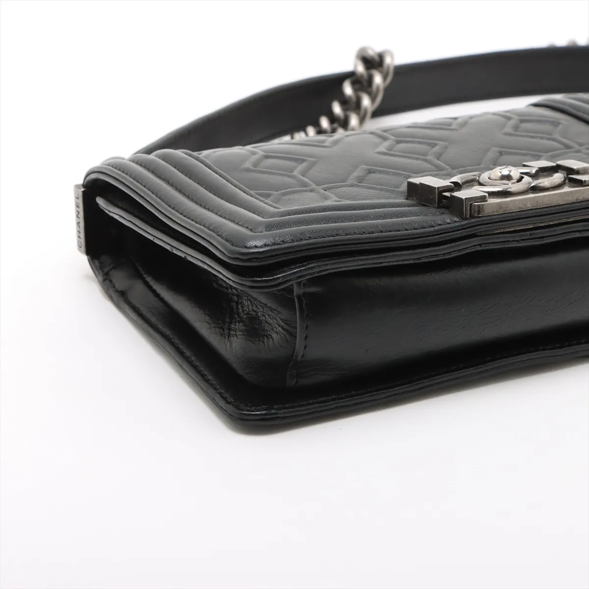 Boy Chanel 20 Small Lambskin Chain Shoulder Bag Black Gunmetal Hardware 17095426 17th Series A67085 — view 4