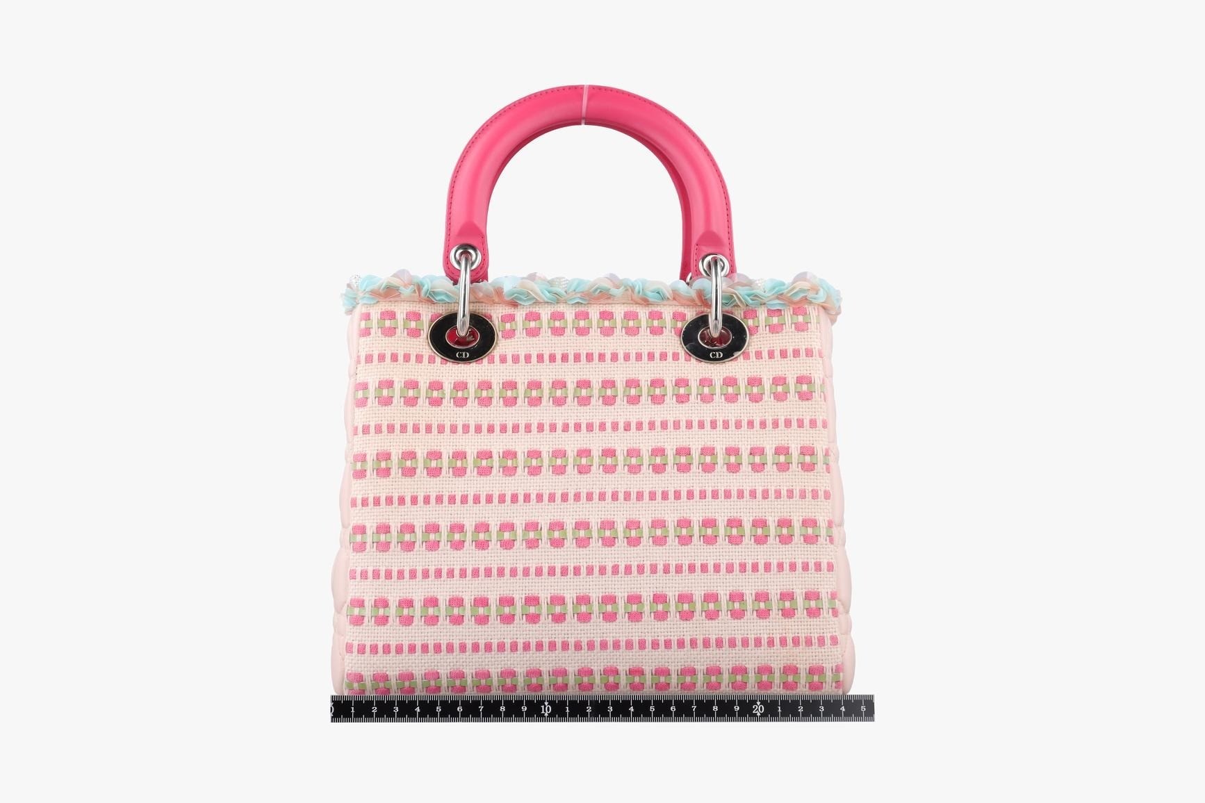 Medium tweed sequin Lady Dior canvas x leather pink — view 2
