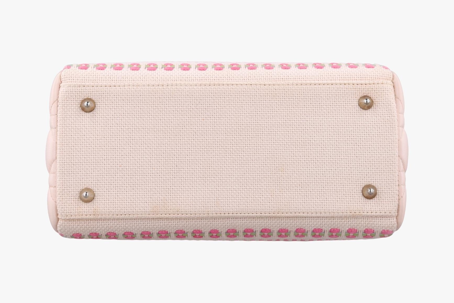 Medium tweed sequin Lady Dior canvas x leather pink — view 3