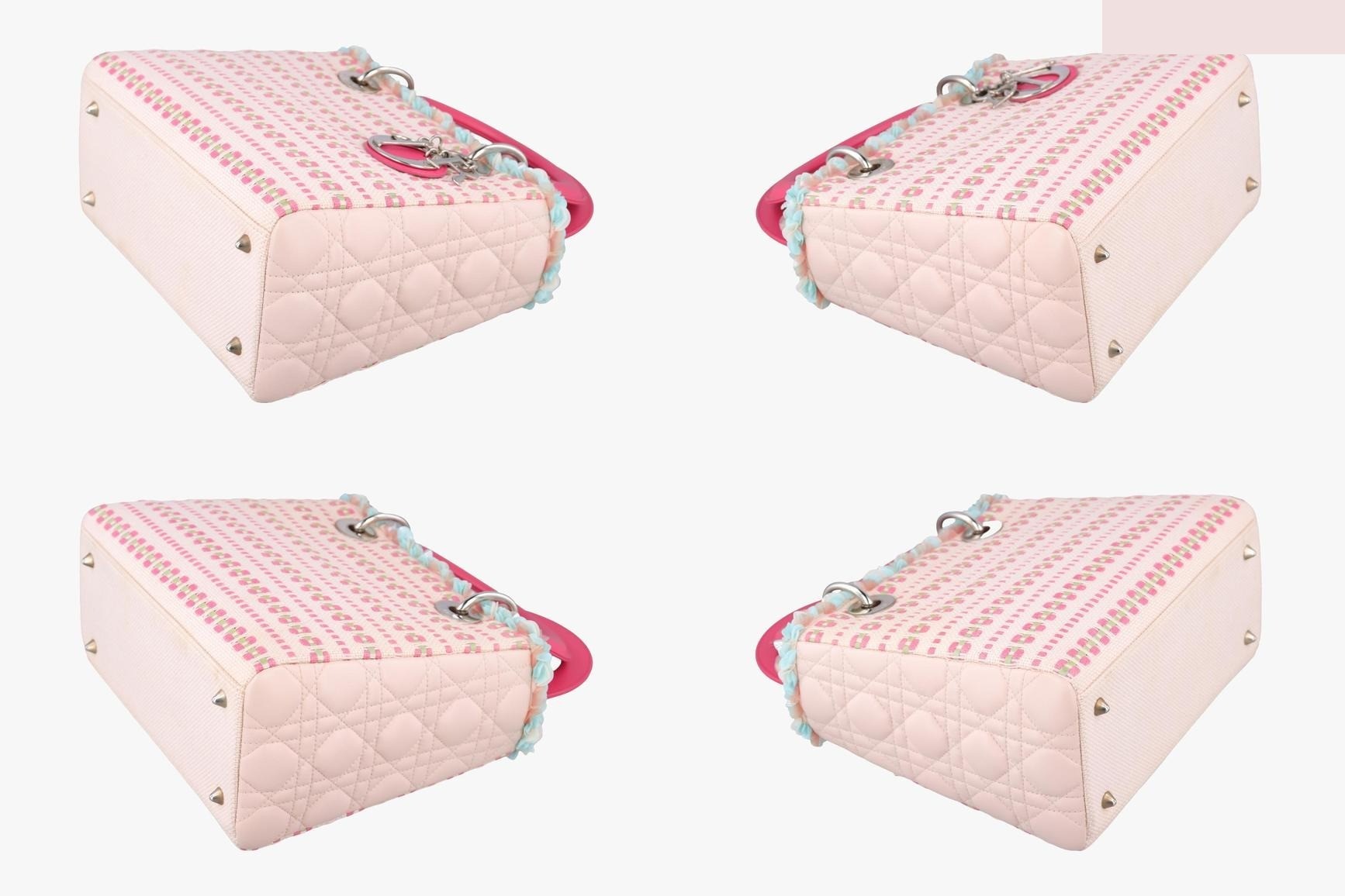 Medium tweed sequin Lady Dior canvas x leather pink — view 4