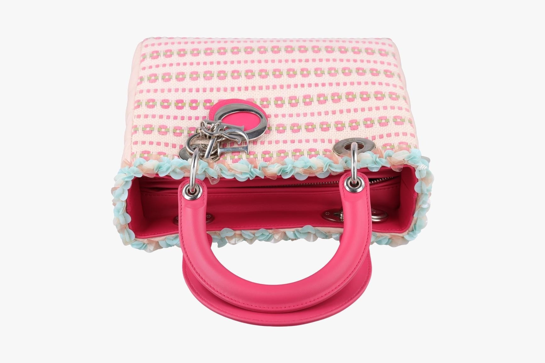 Medium tweed sequin Lady Dior canvas x leather pink — view 5