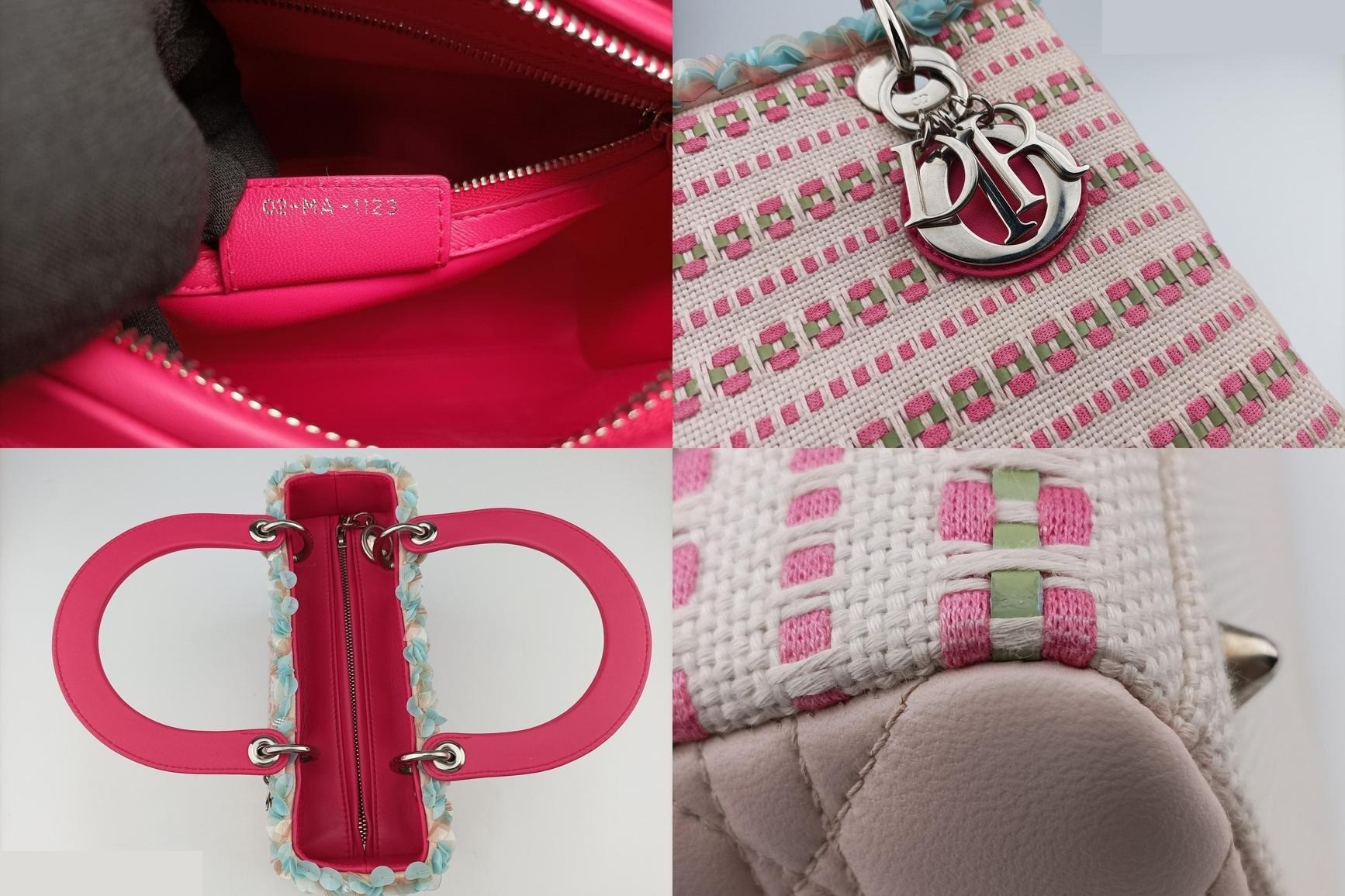 Medium tweed sequin Lady Dior canvas x leather pink — view 8