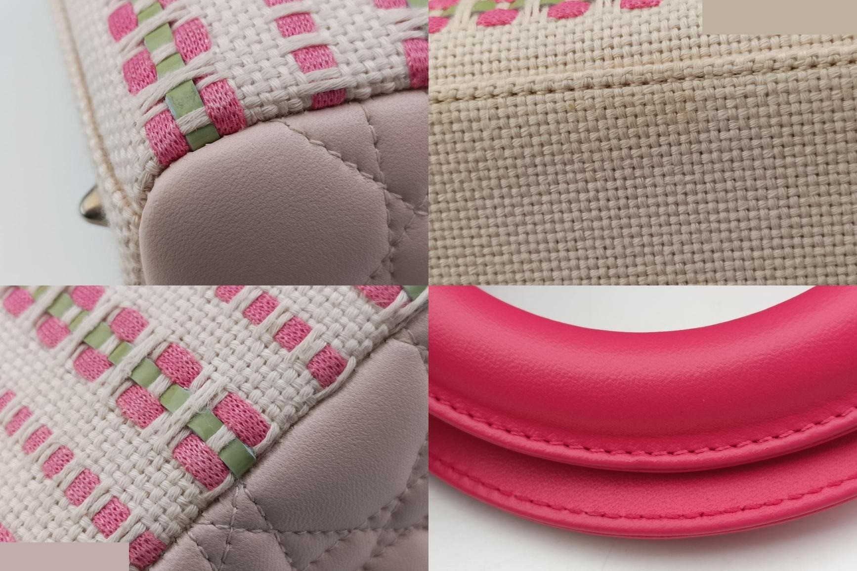Medium tweed sequin Lady Dior canvas x leather pink — view 9