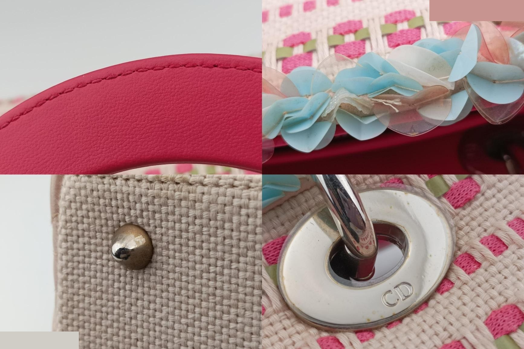 Medium tweed sequin Lady Dior canvas x leather pink — view 10
