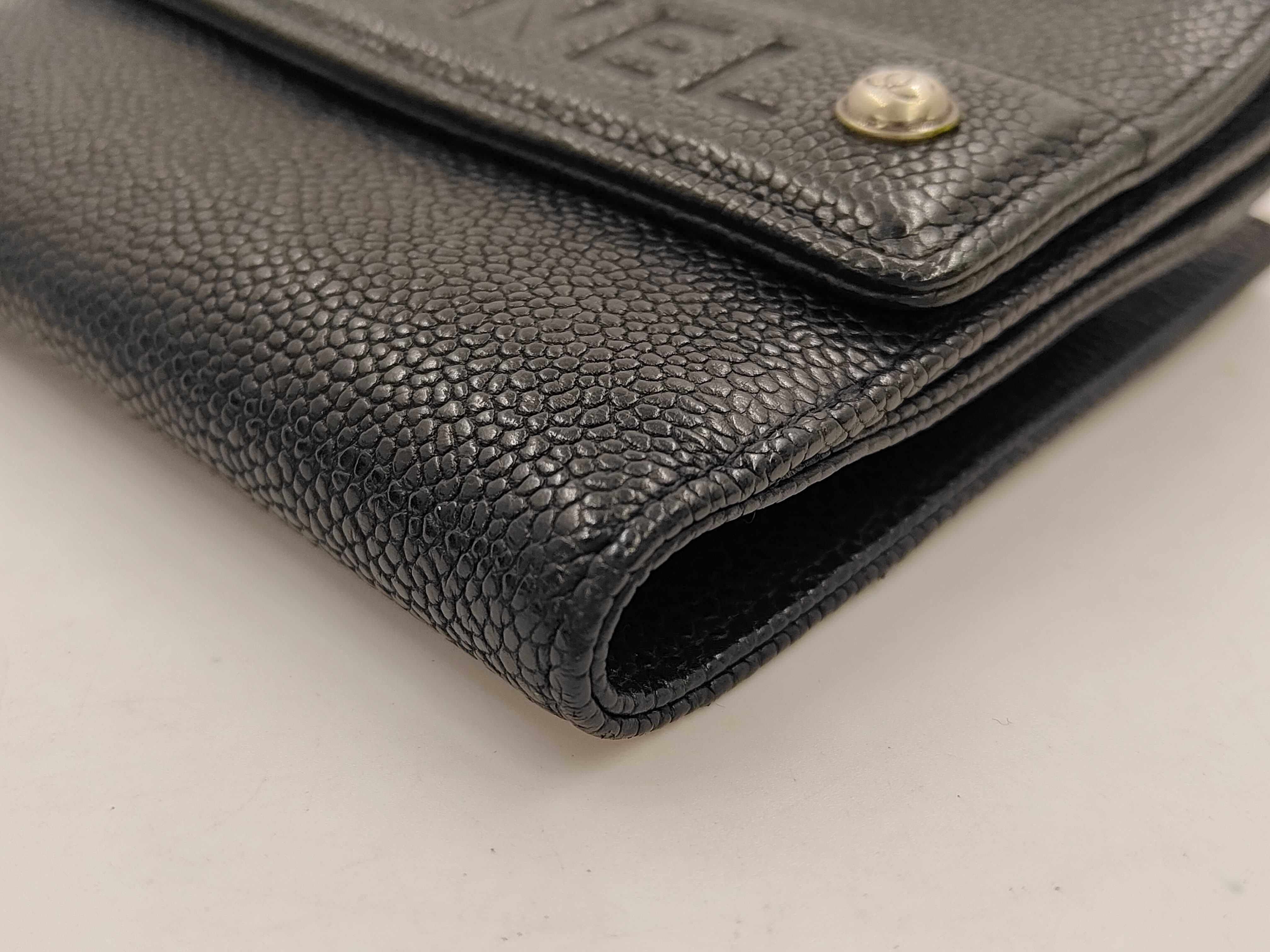 bi-fold wallet, caviar leather, black, item number 10, with seal and box. — view 2
