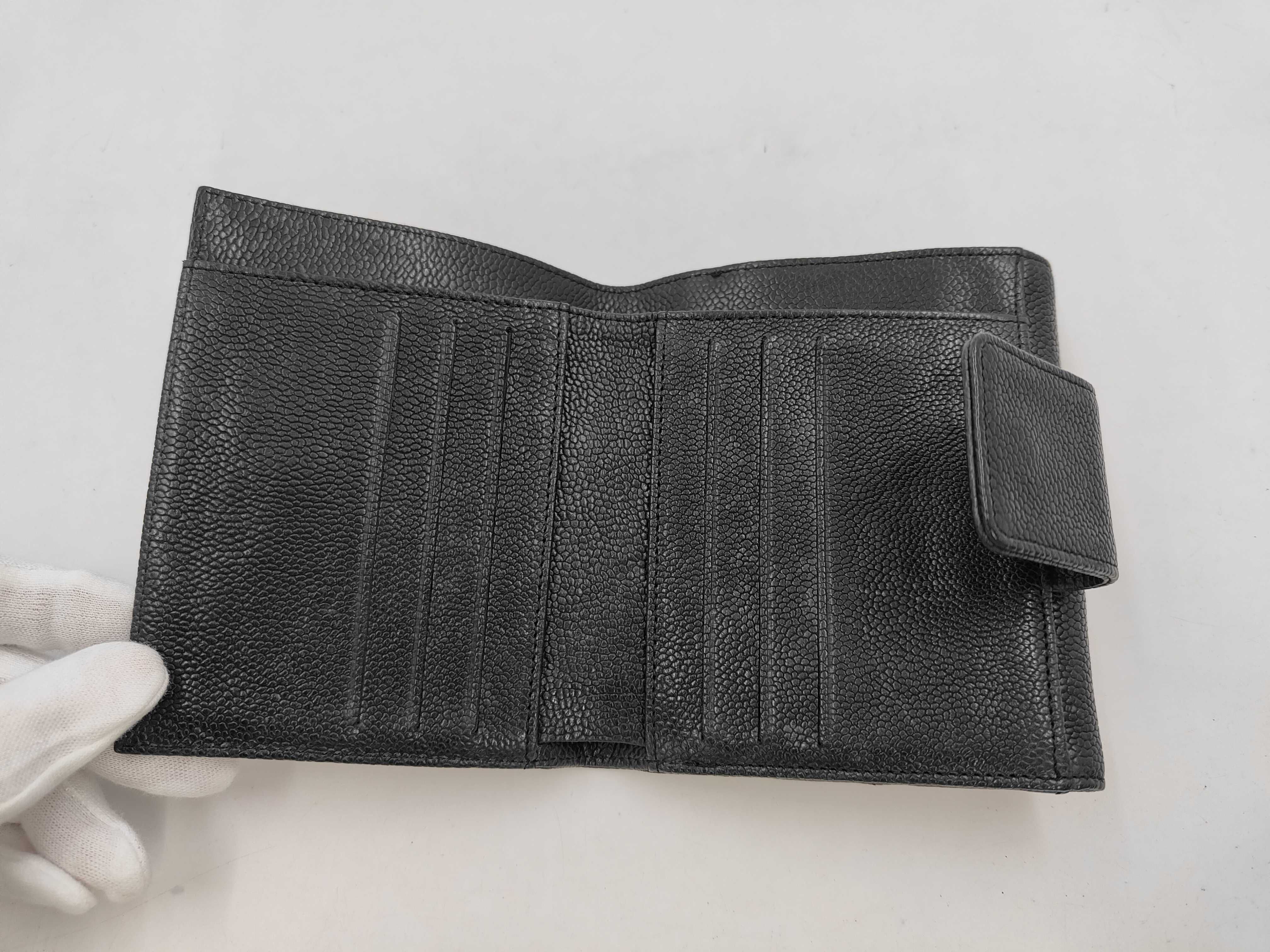 bi-fold wallet, caviar leather, black, item number 10, with seal and box. — view 8