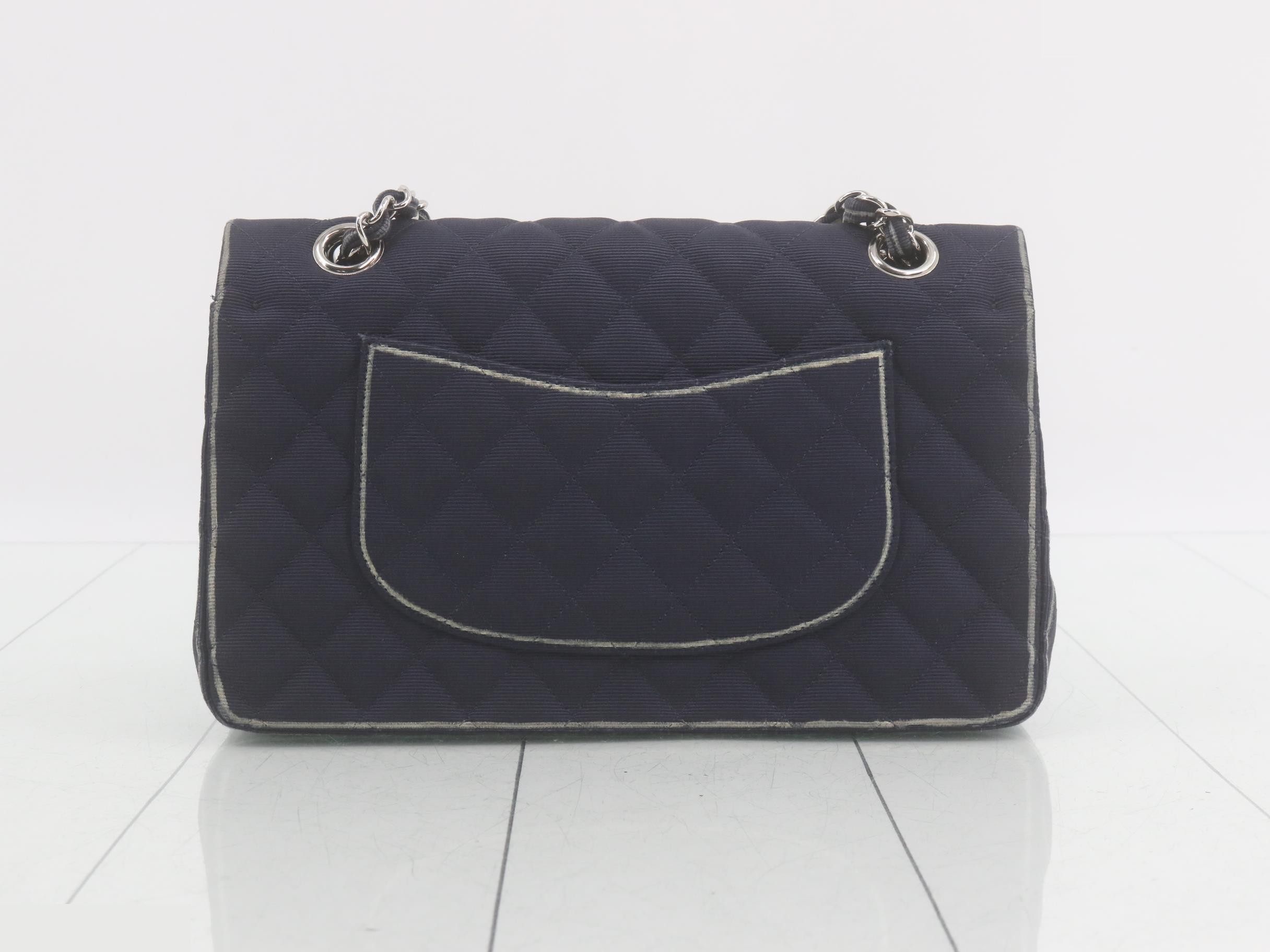 Matelassé 25 Double Flap Canvas Chain Shoulder Bag, Navy — view 2
