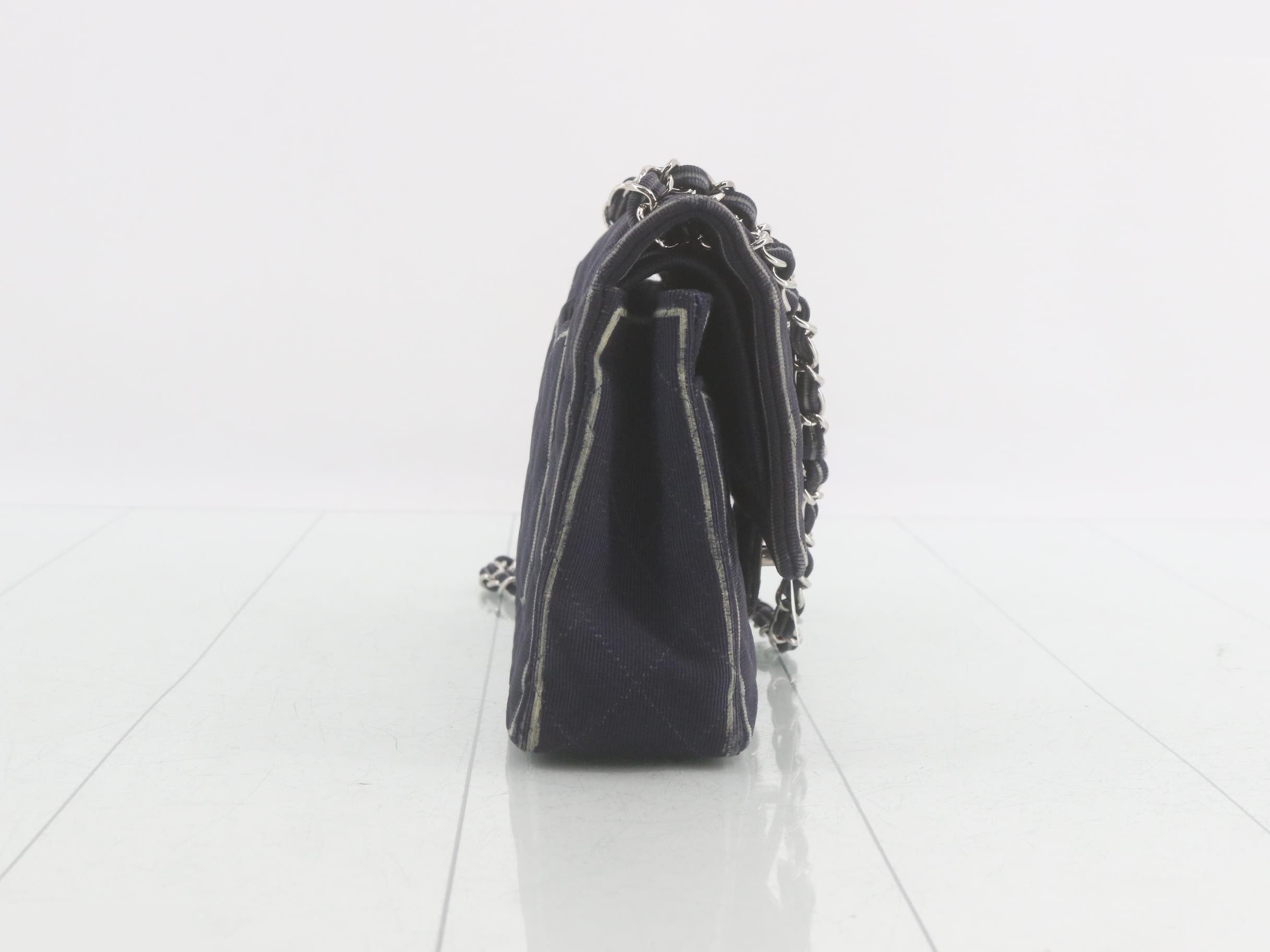 Matelassé 25 Double Flap Canvas Chain Shoulder Bag, Navy — view 4