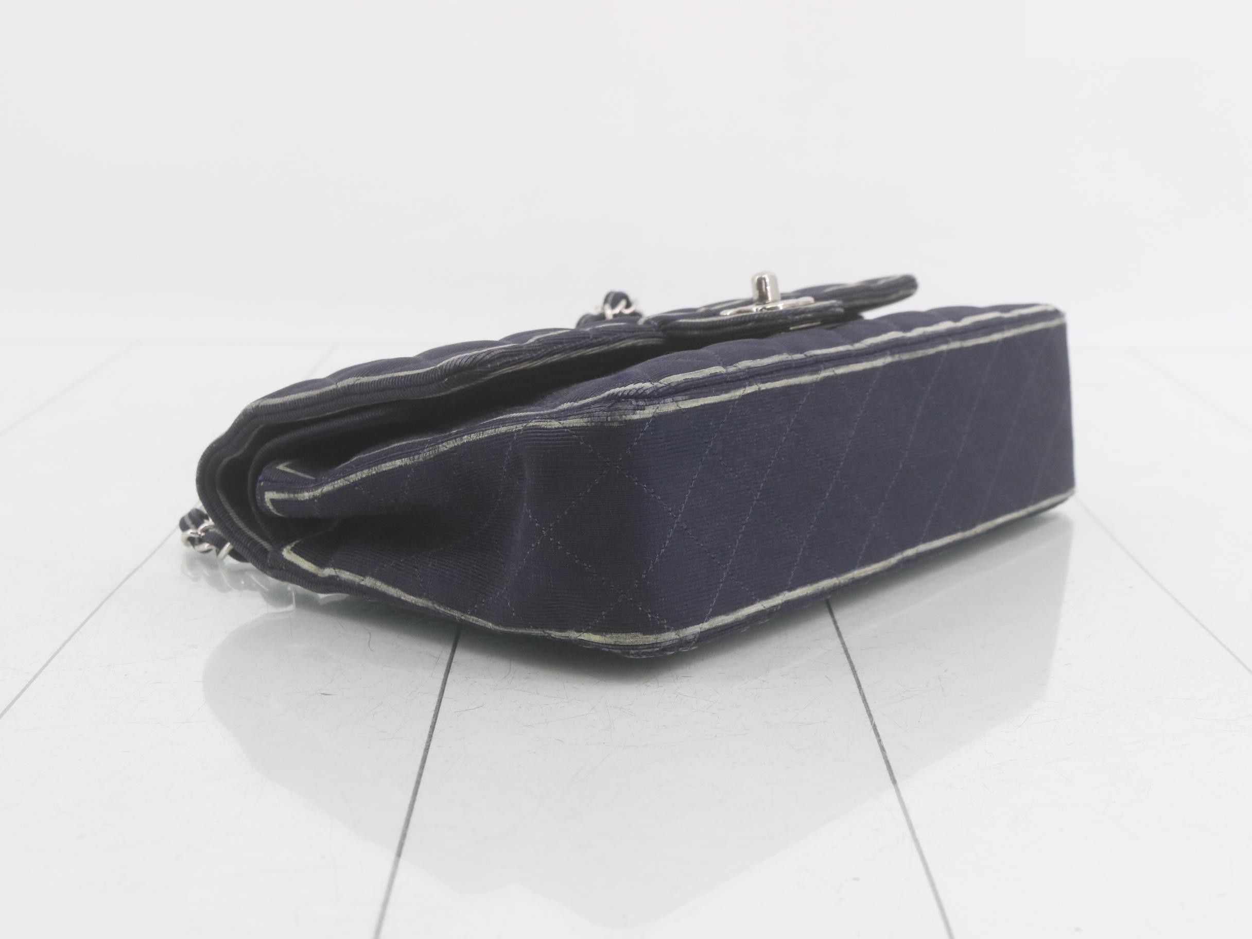 Matelassé 25 Double Flap Canvas Chain Shoulder Bag, Navy — view 5