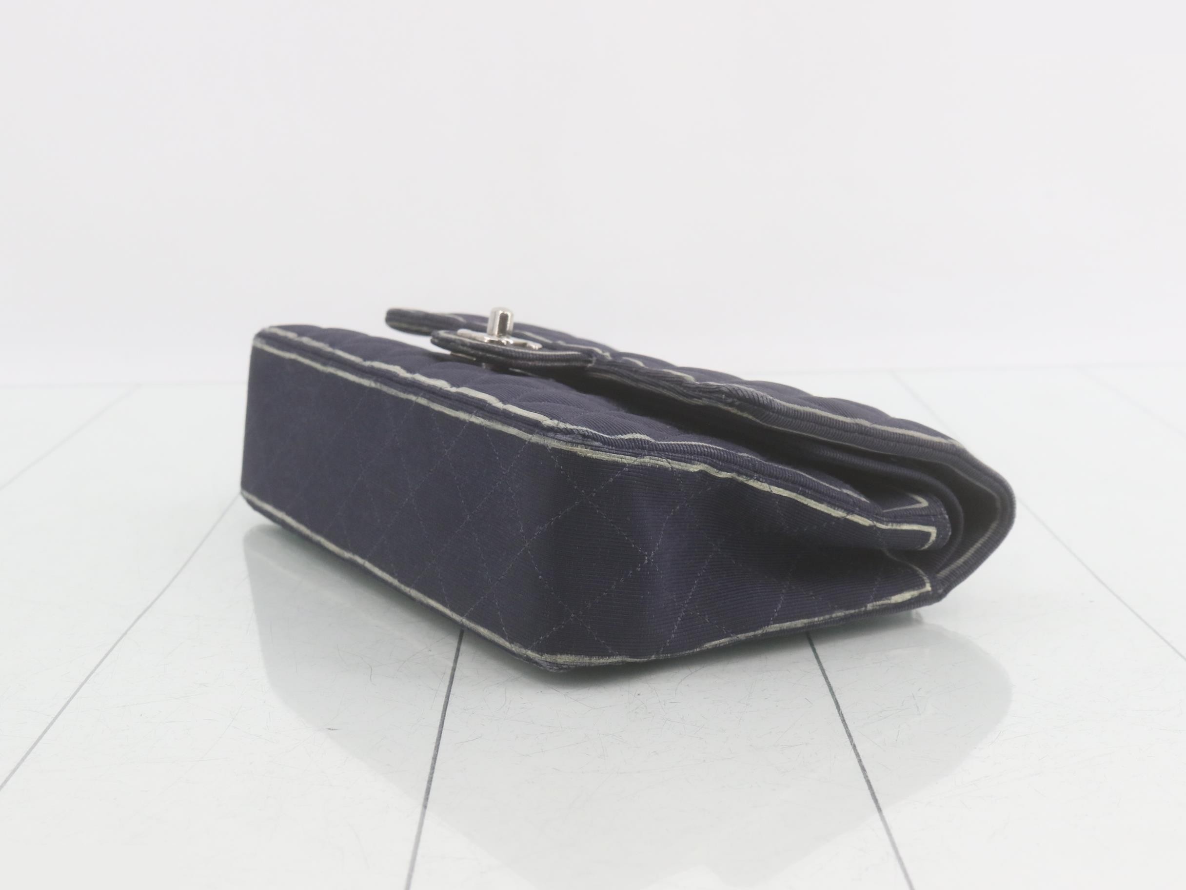Matelassé 25 Double Flap Canvas Chain Shoulder Bag, Navy — view 6