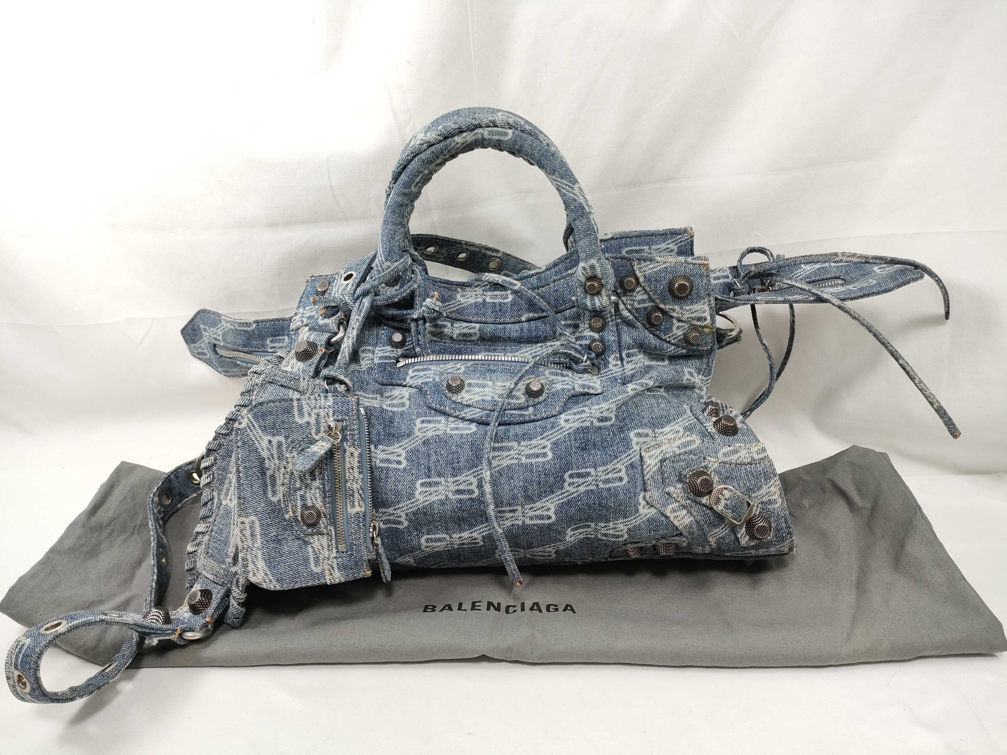 Neo Cagol City Denim 2-Way Handbag Blue Graffiti Handbag