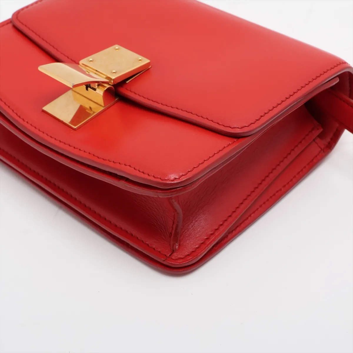 Classic Box Small Leather Shoulder Bag, Red — view 3