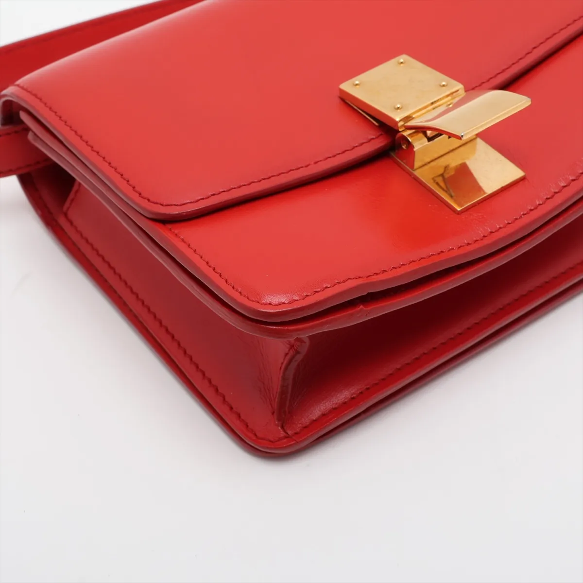 Classic Box Small Leather Shoulder Bag, Red — view 4