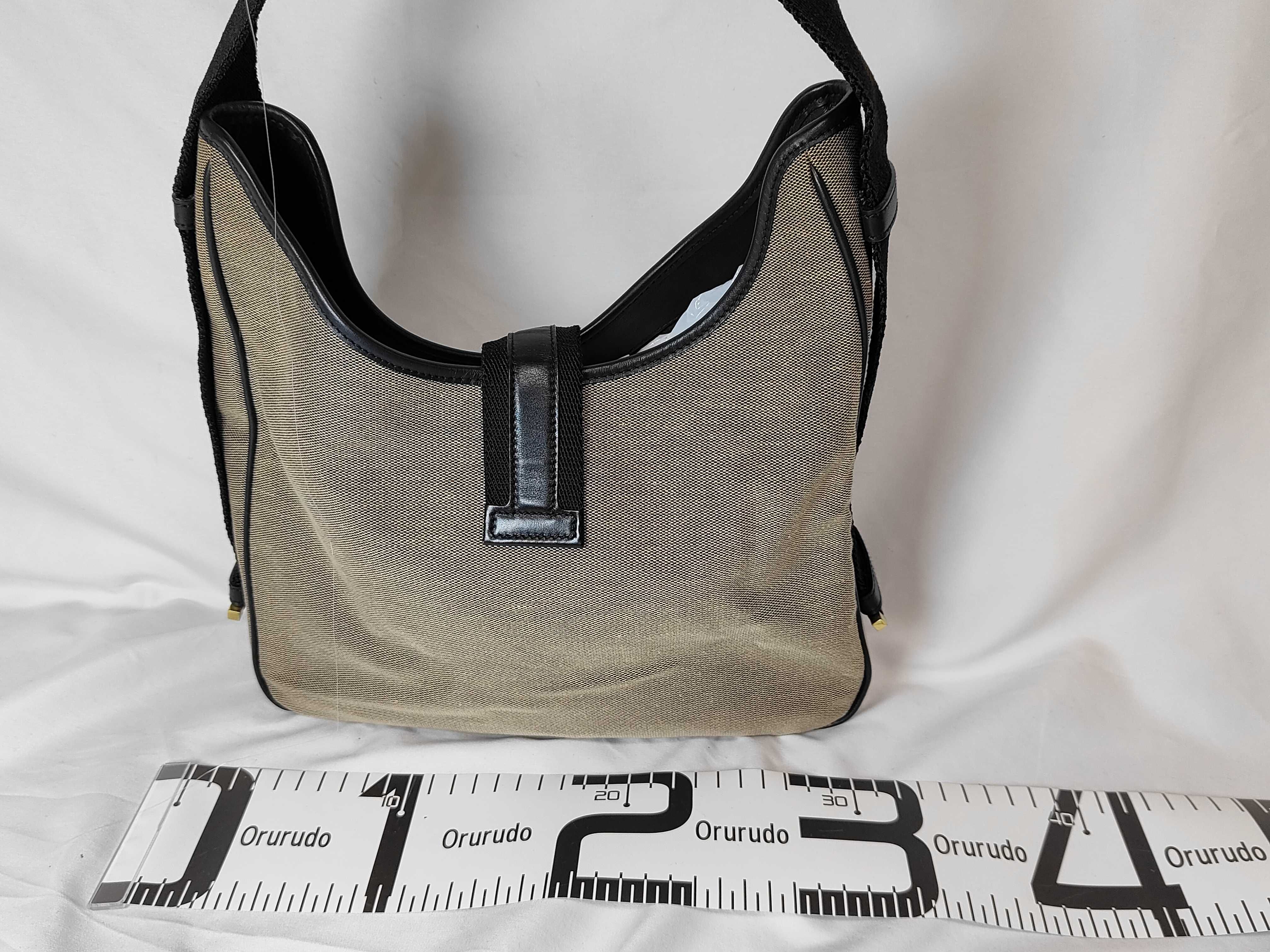 Jackie Shoulder Bag, Black x Beige Canvas x Leather, 92735 200047 — view 2