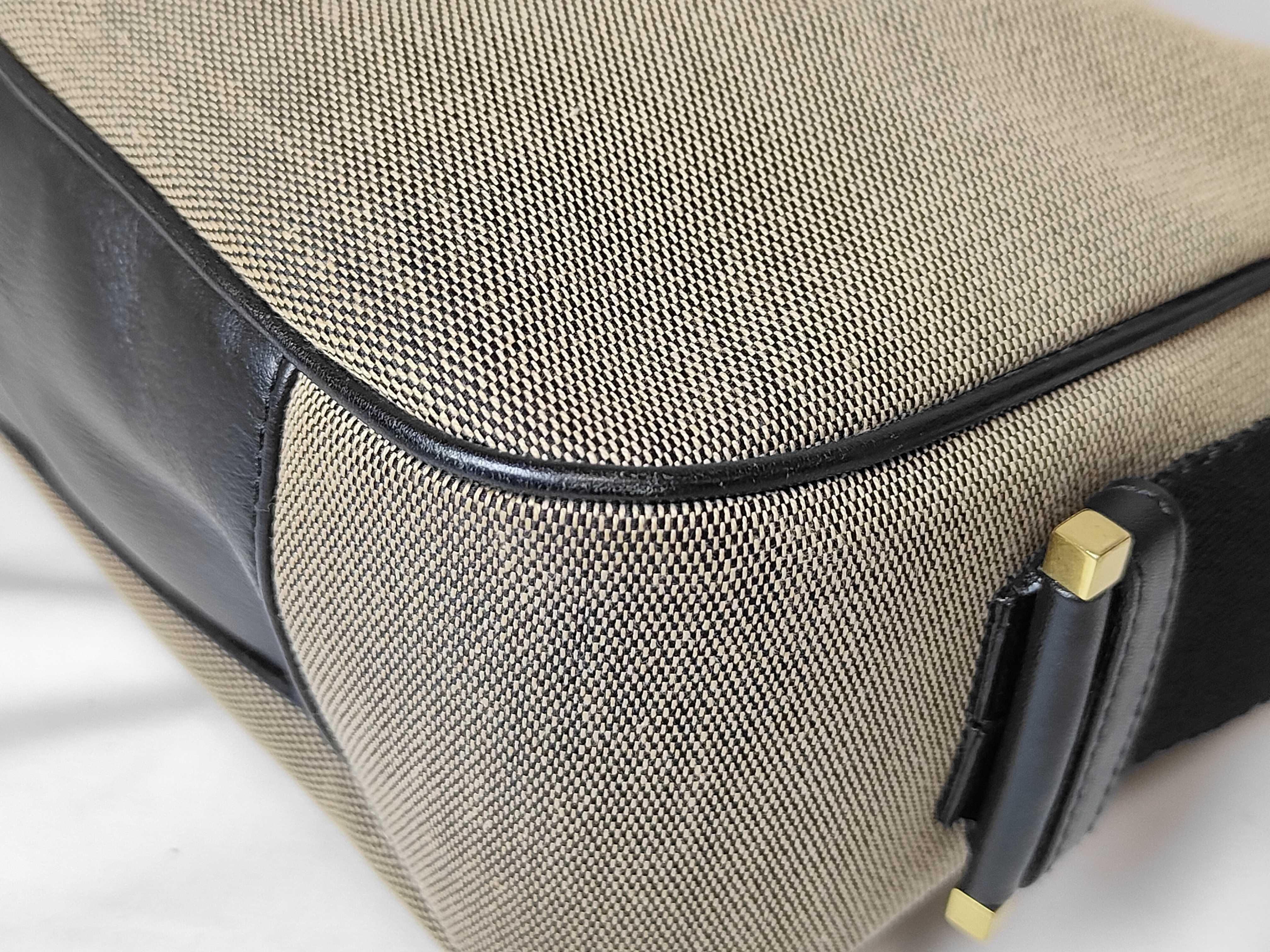 Jackie Shoulder Bag, Black x Beige Canvas x Leather, 92735 200047 — view 6