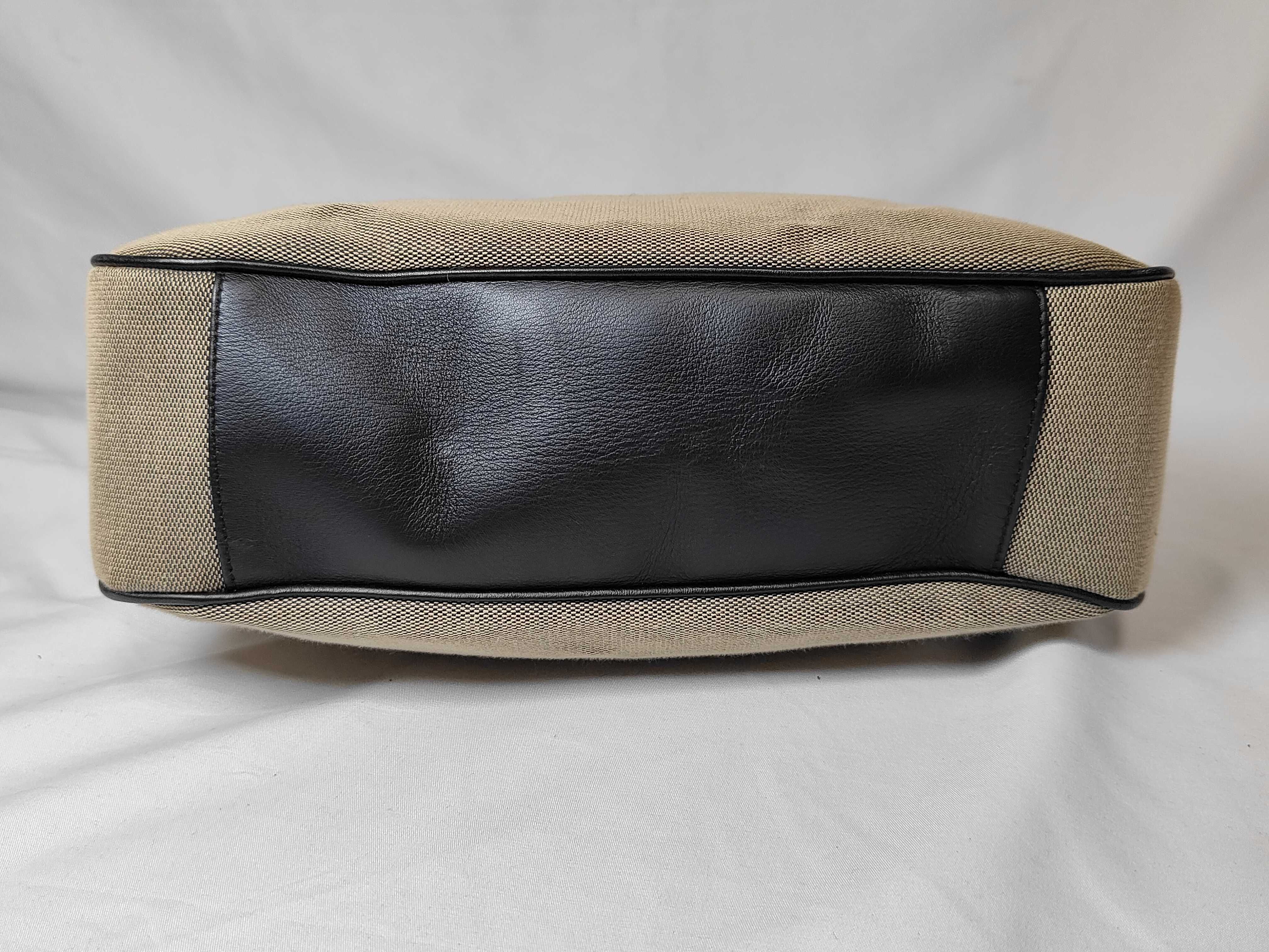 Jackie Shoulder Bag, Black x Beige Canvas x Leather, 92735 200047 — view 7