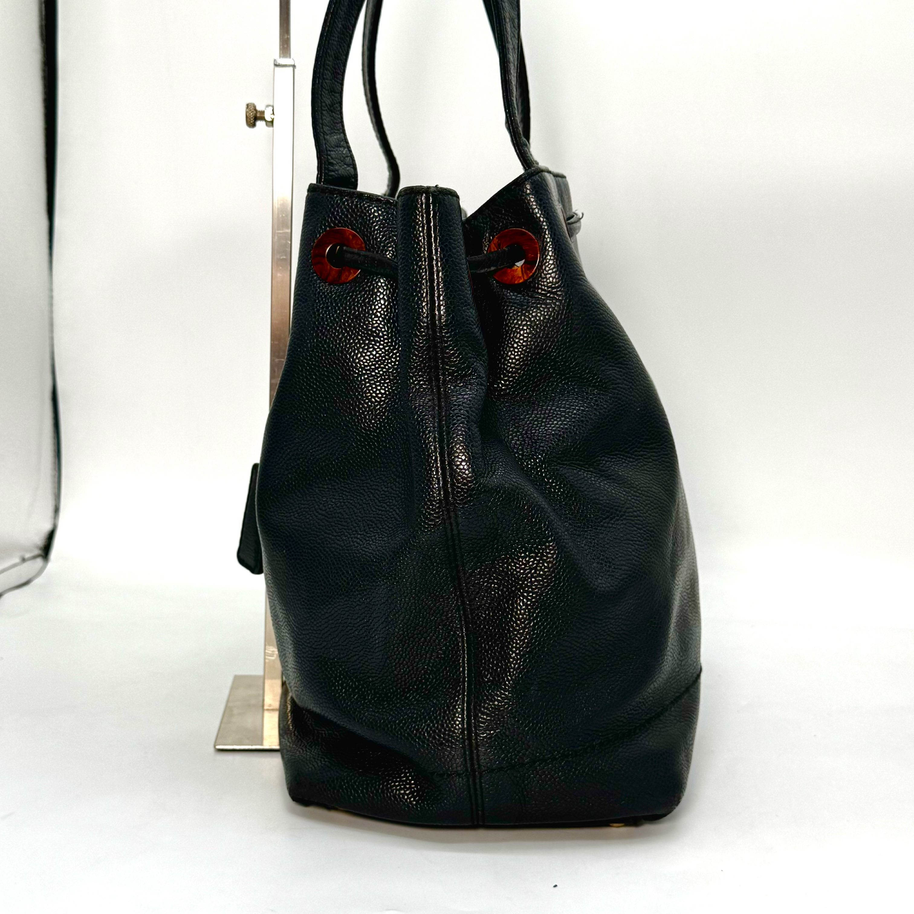 Coco Mark Caviar Skin Drawstring Tote Bag, Black, 11082538 Tote Bag — view 4