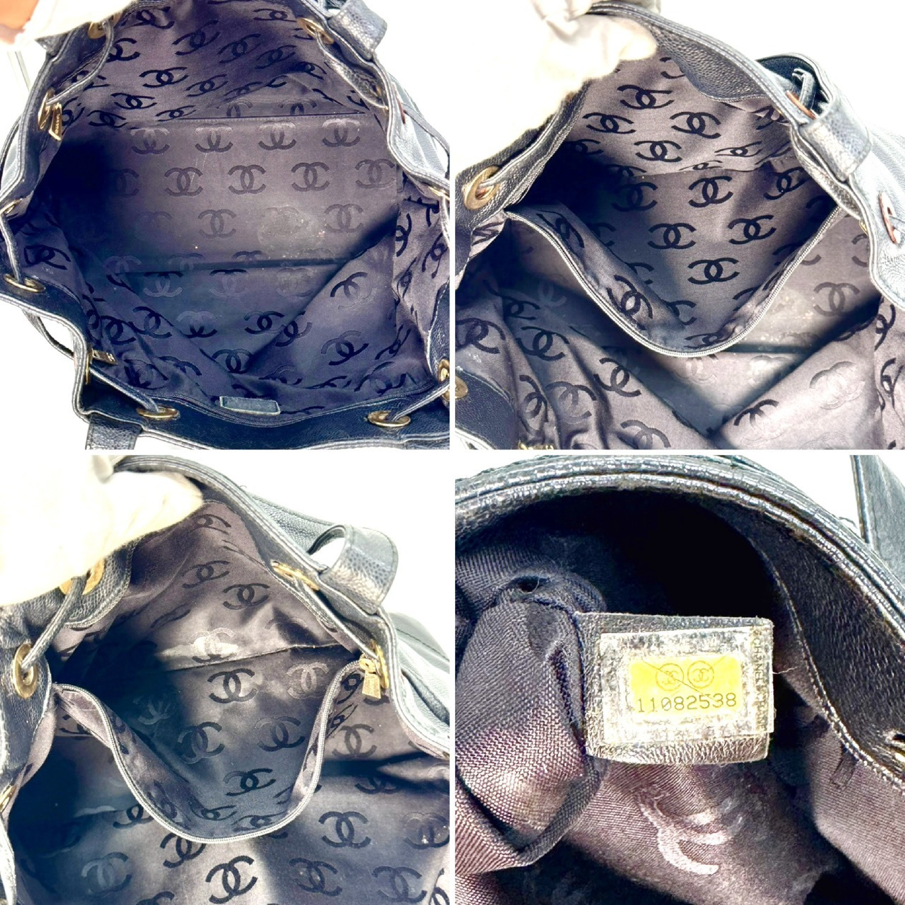 Coco Mark Caviar Skin Drawstring Tote Bag, Black, 11082538 Tote Bag — view 7