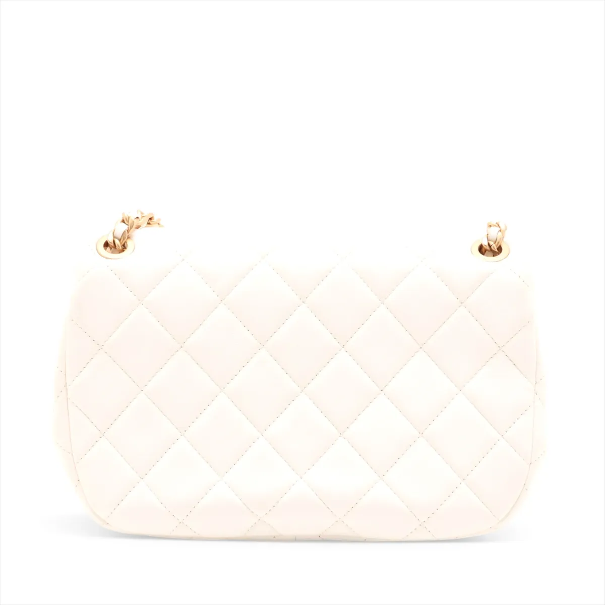 Matelassé Lambskin Single Flap Double Chain Bag, White with Gold Hardware, U86LX4TJ, Random Plate — view 2